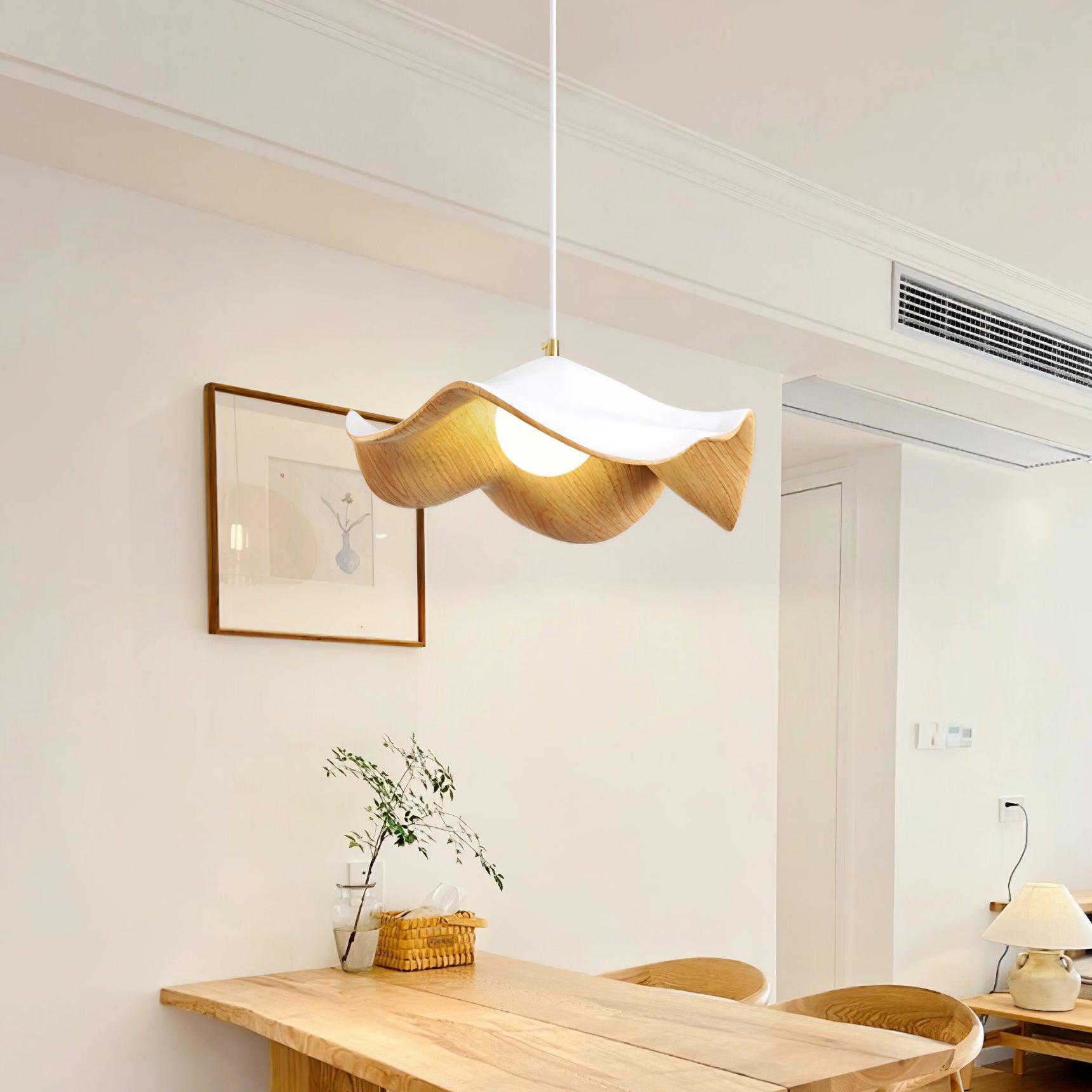Pendant Light Resin 11 in White Dining Room Ceiling Lamp Leaf Pattern Decorative Fixture | Thomler