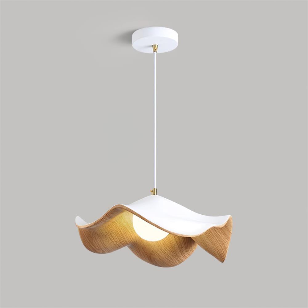 Pendant Light Resin 11 in White Dining Room Ceiling Lamp Leaf Pattern Decorative Fixture | Thomler