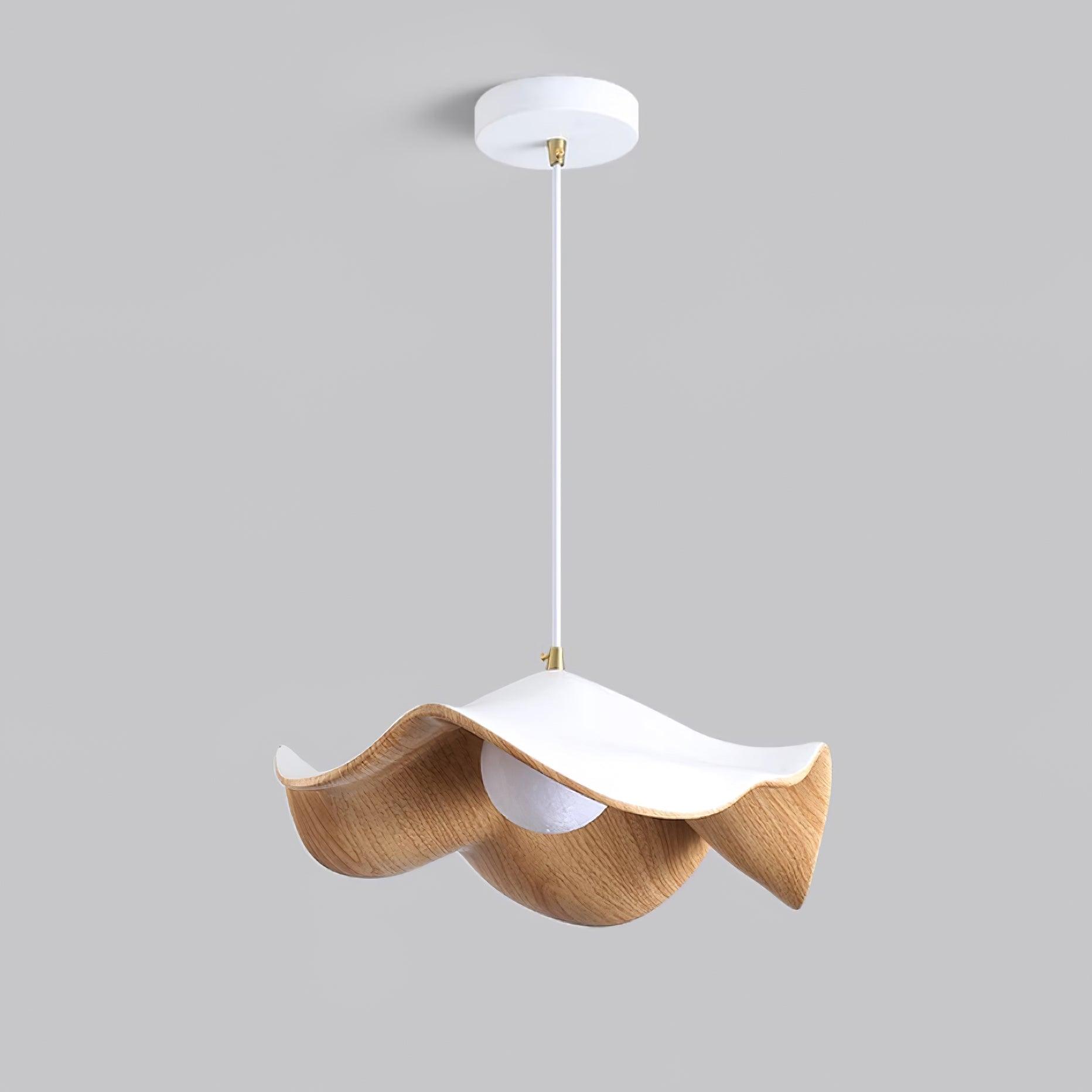 Pendant Light Resin 11 in White Dining Room Ceiling Lamp Leaf Pattern Decorative Fixture | Thomler