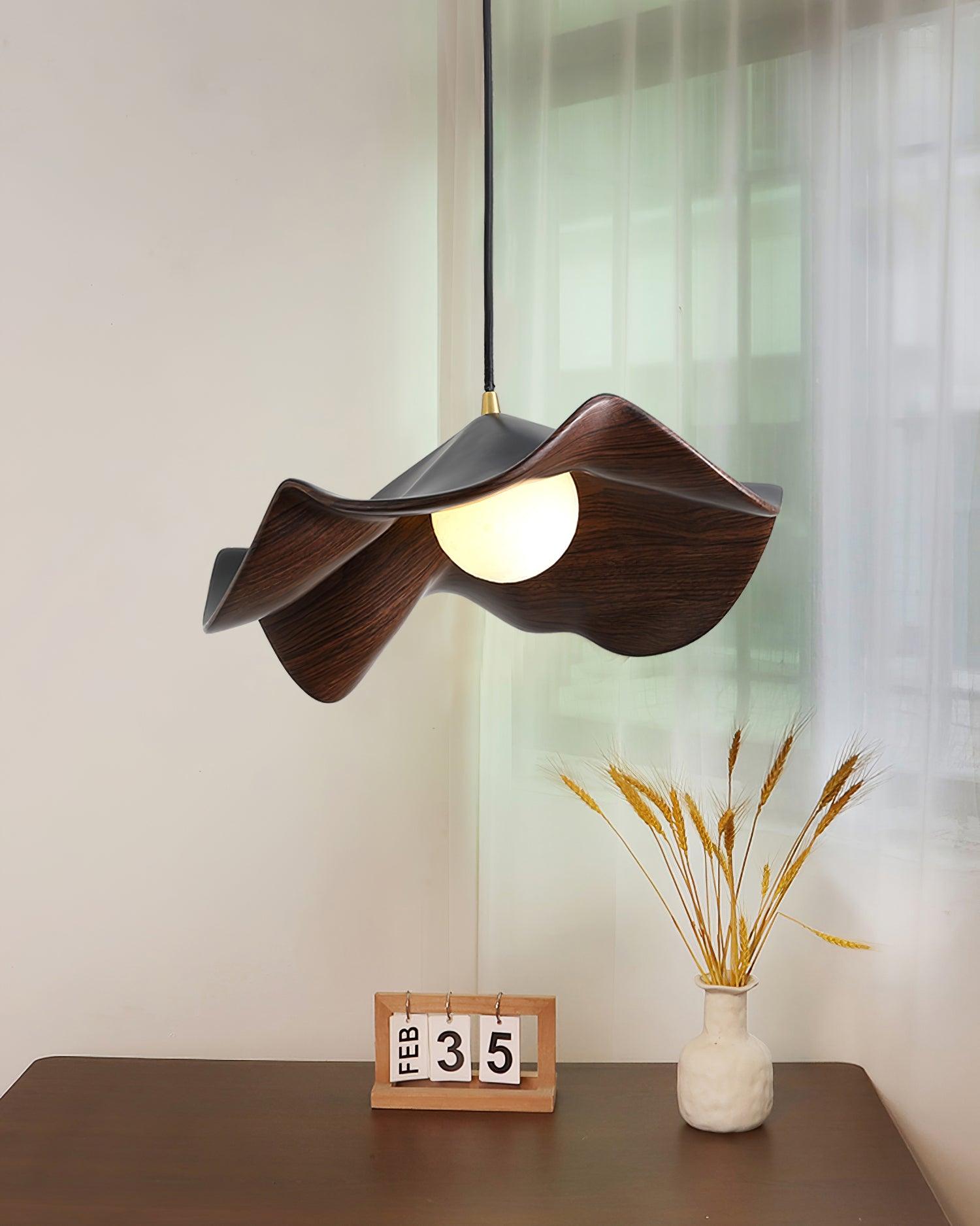 Pendant Light Resin 11 in White Dining Room Ceiling Lamp Leaf Pattern Decorative Fixture | Thomler