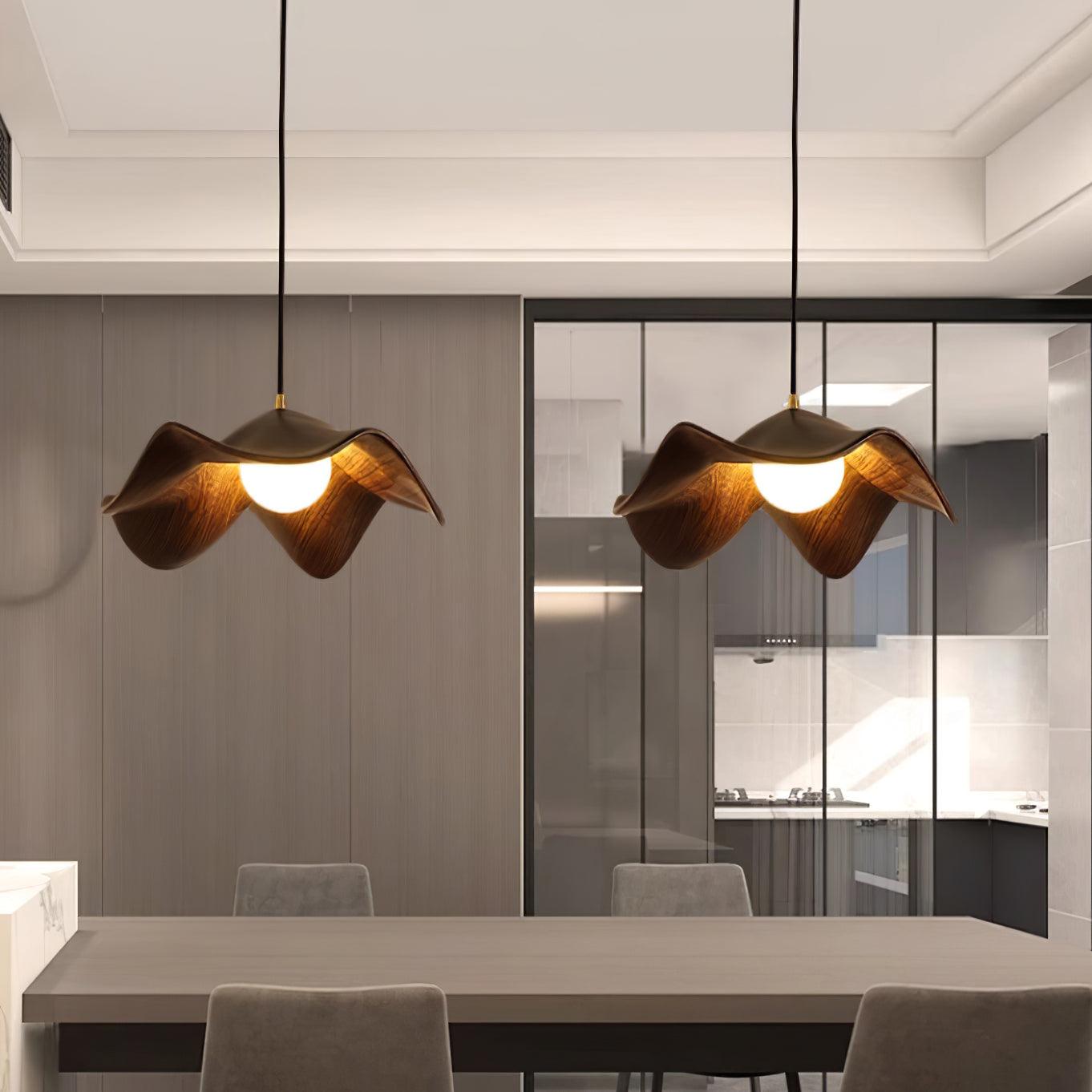Pendant Light Resin 11 in White Dining Room Ceiling Lamp Leaf Pattern Decorative Fixture | Thomler