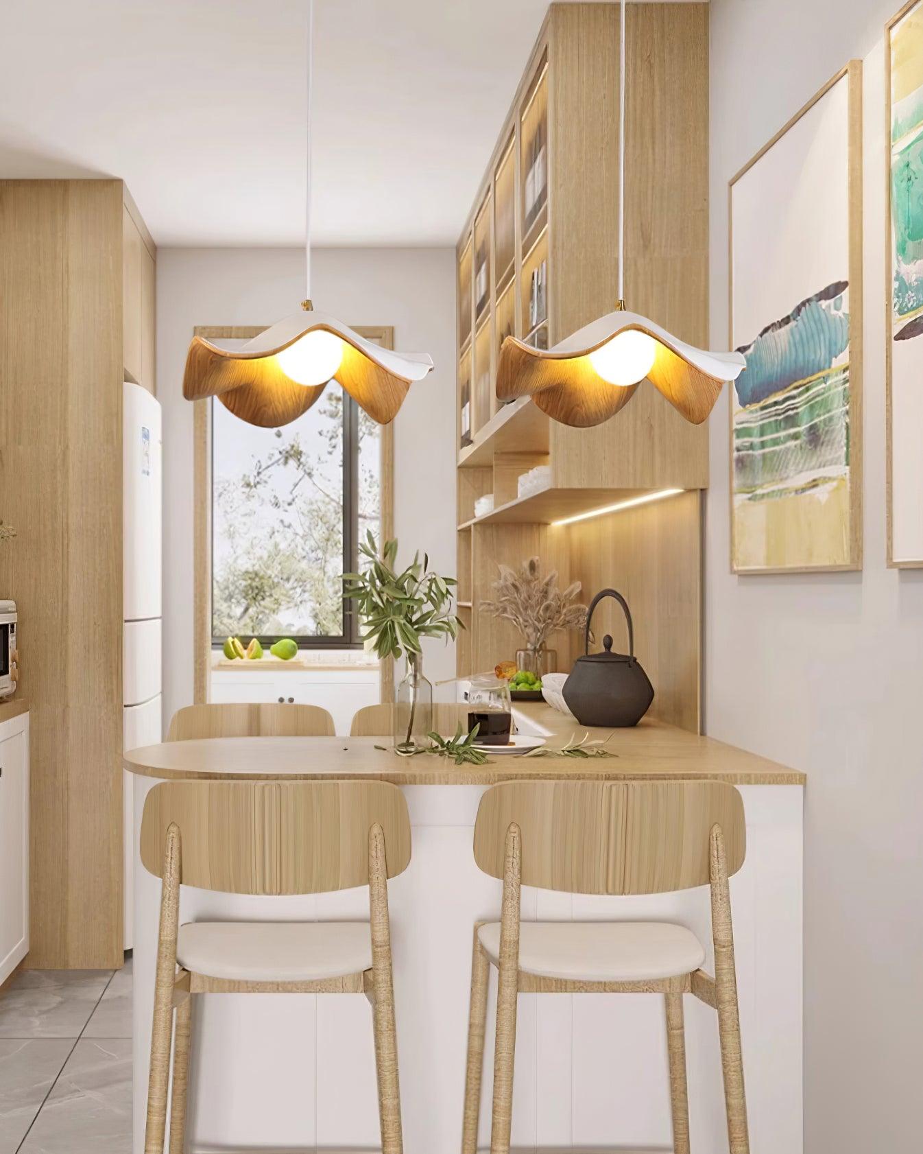 Pendant Light Resin 11 in White Dining Room Ceiling Lamp Leaf Pattern Decorative Fixture | Thomler