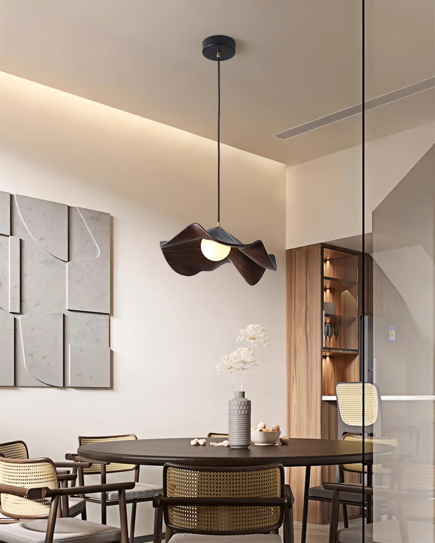 Pendant Light Resin 11 in White Dining Room Ceiling Lamp Leaf Pattern Decorative Fixture | Thomler