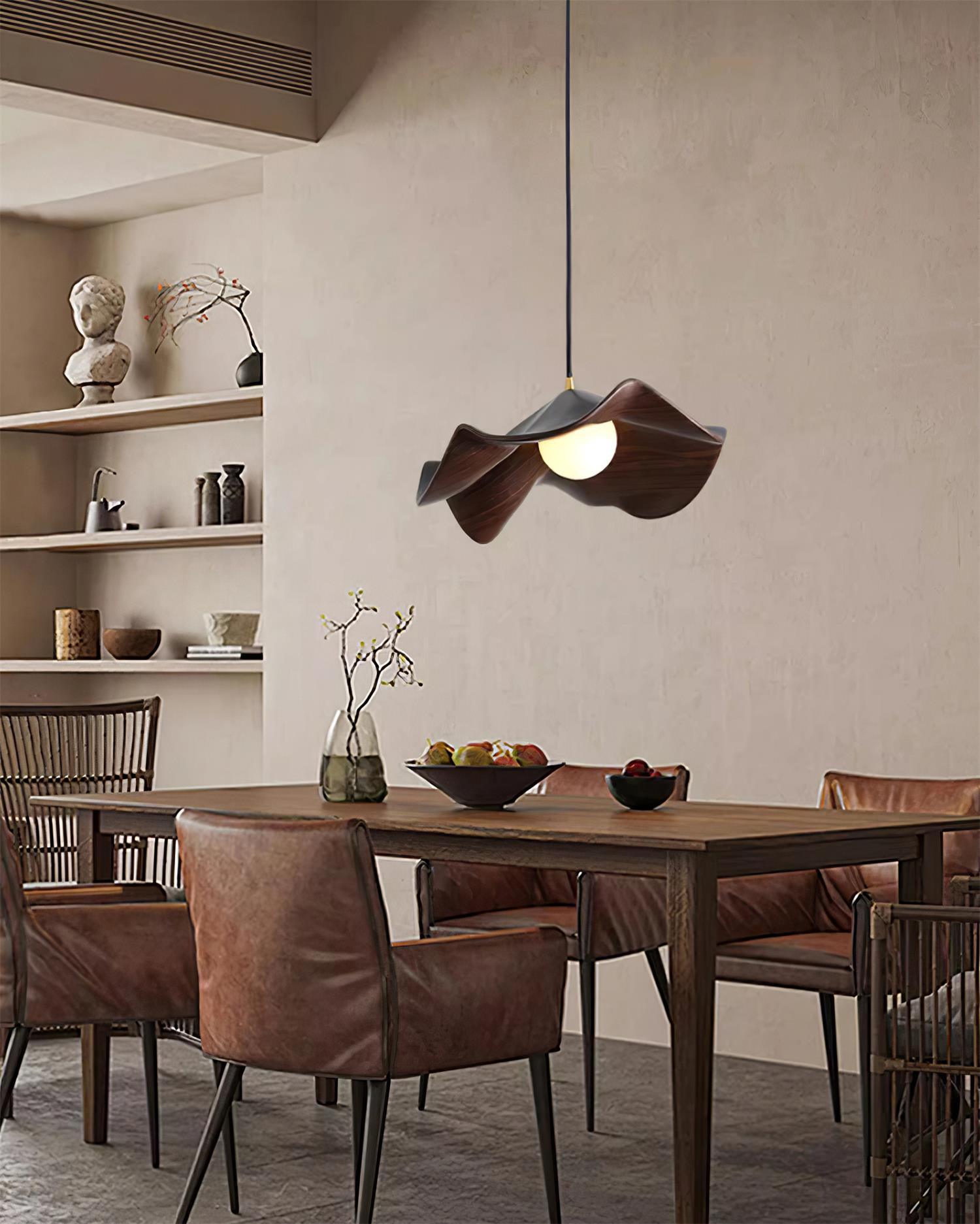 Pendant Light Resin 11 in White Dining Room Ceiling Lamp Leaf Pattern Decorative Fixture | Thomler
