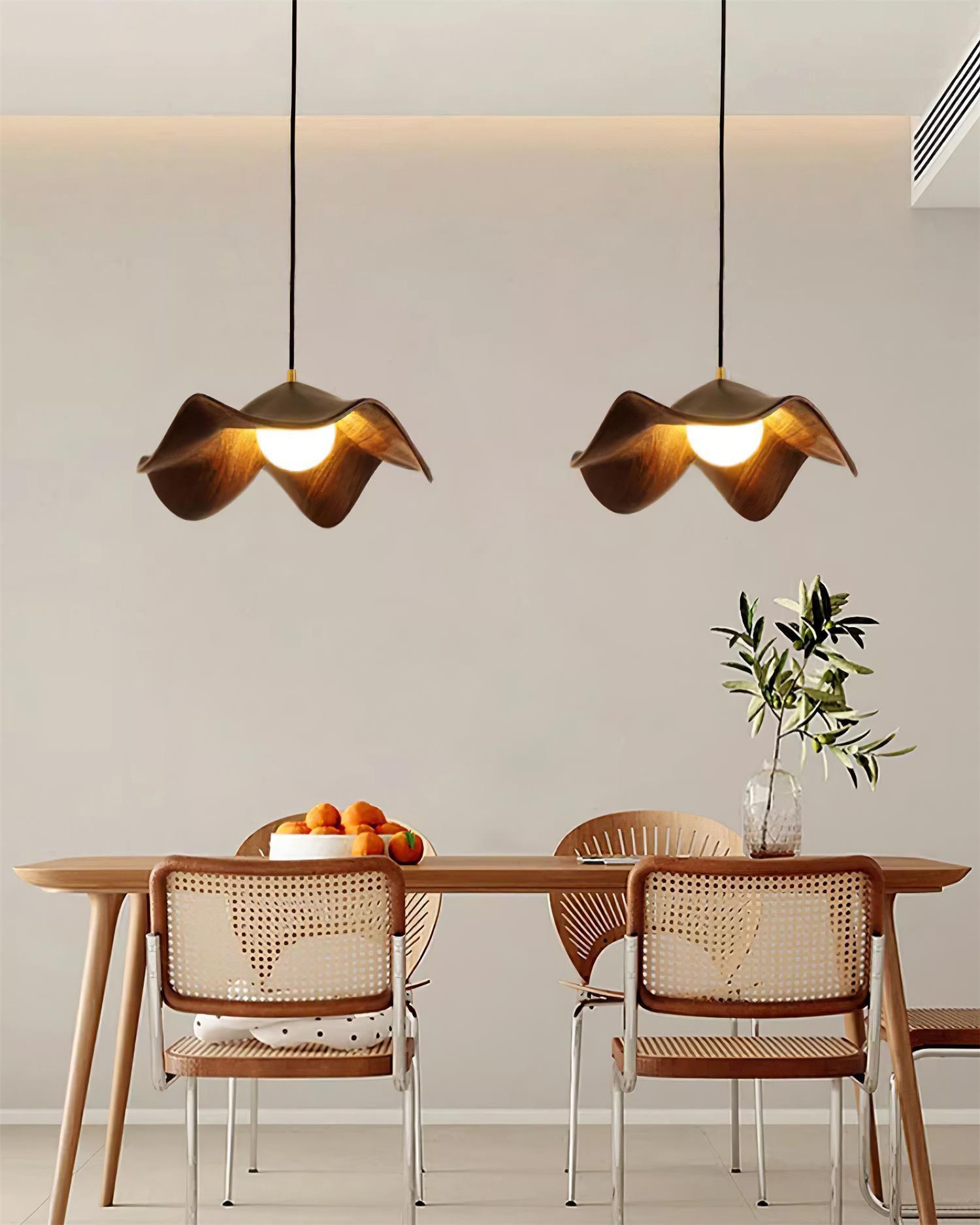 Pendant Light Resin 11 in White Dining Room Ceiling Lamp Leaf Pattern Decorative Fixture | Thomler