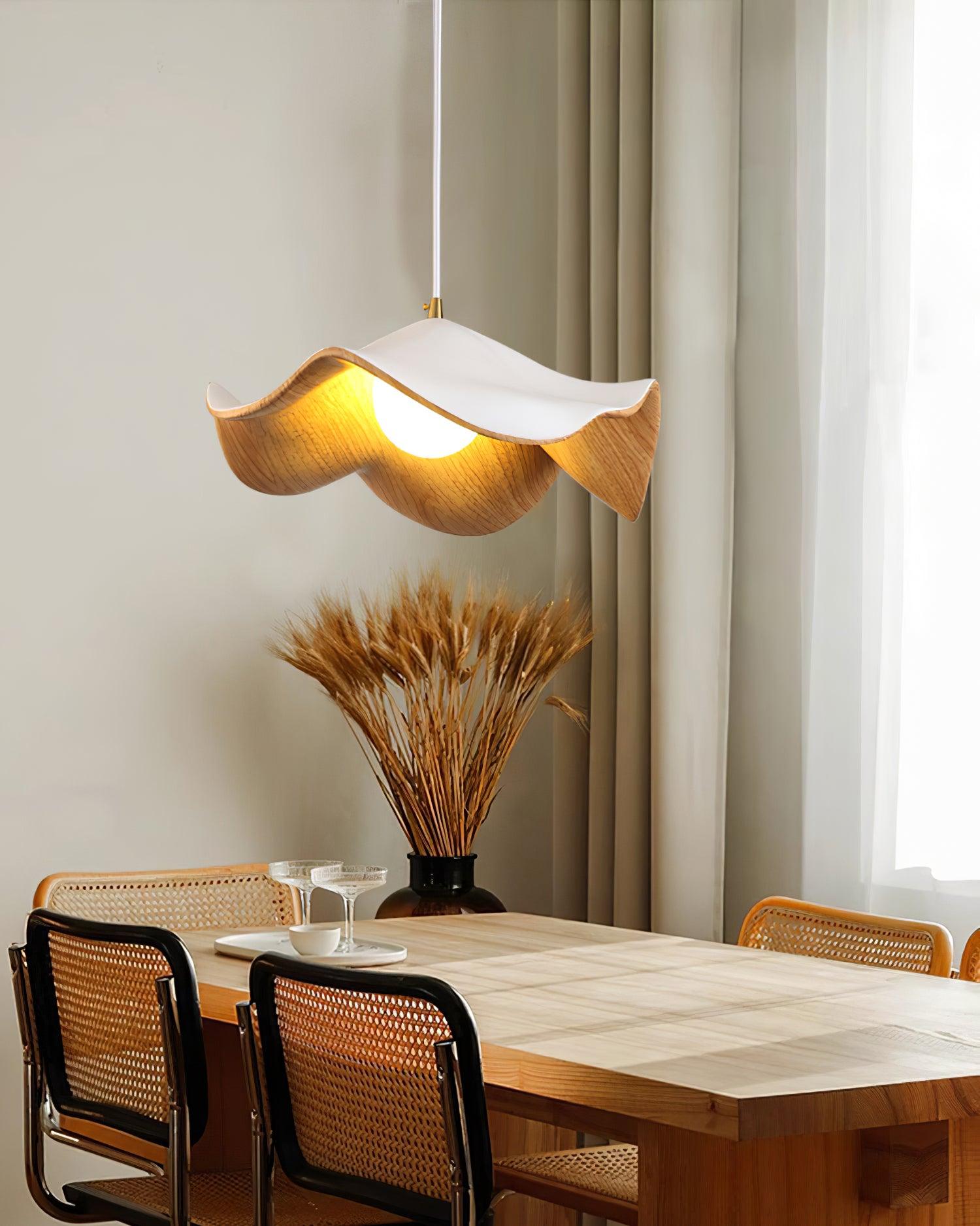Pendant Light Resin 11 in White Dining Room Ceiling Lamp Leaf Pattern Decorative Fixture | Thomler