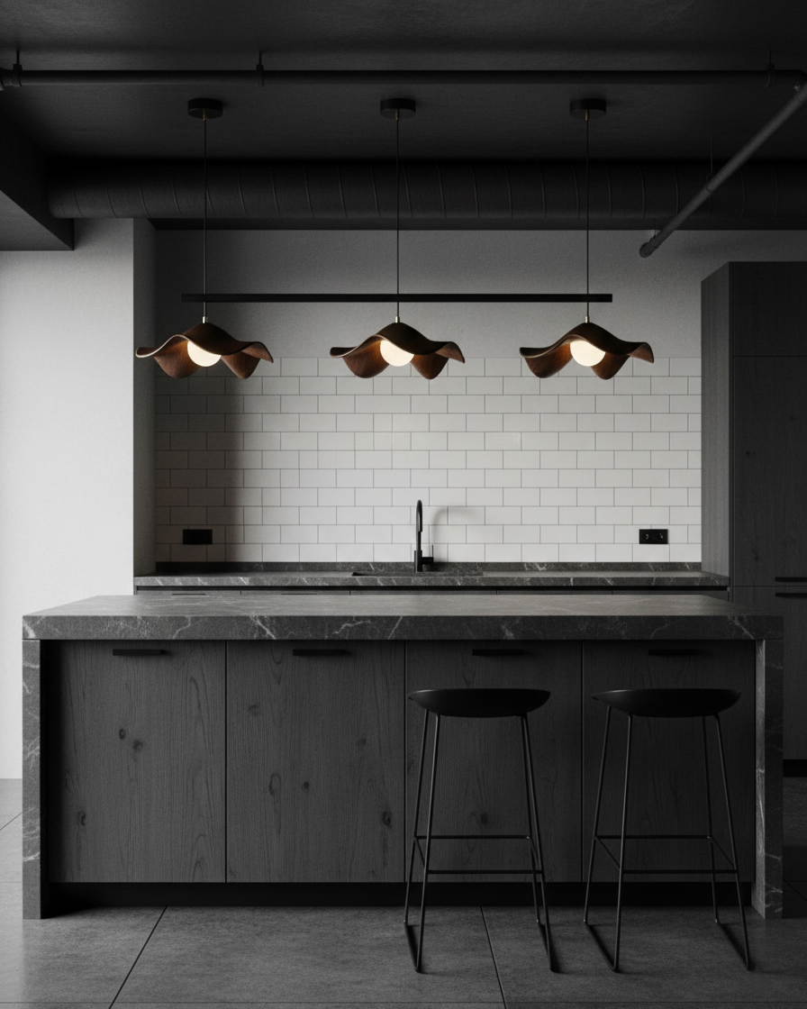 Pendant Light Resin 11 in White Dining Room Ceiling Lamp Leaf Pattern Decorative Fixture | Thomler