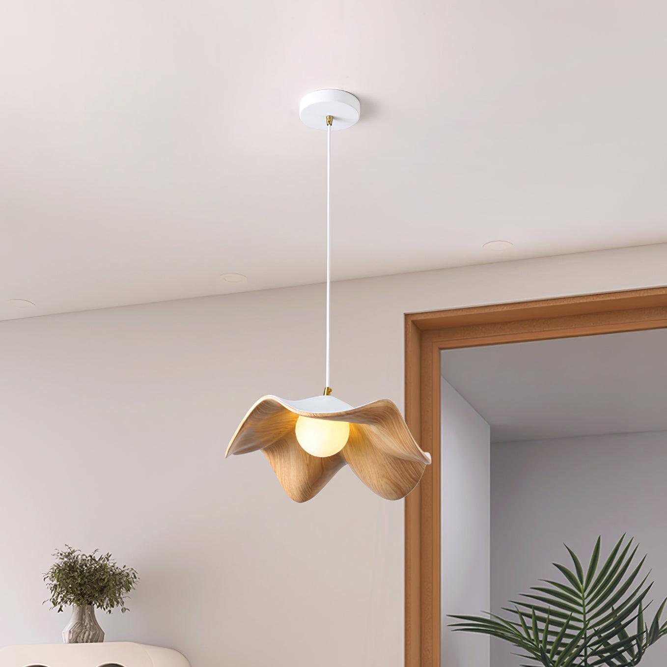 Pendant Light Resin 11 in White Dining Room Ceiling Lamp Leaf Pattern Decorative Fixture | Thomler