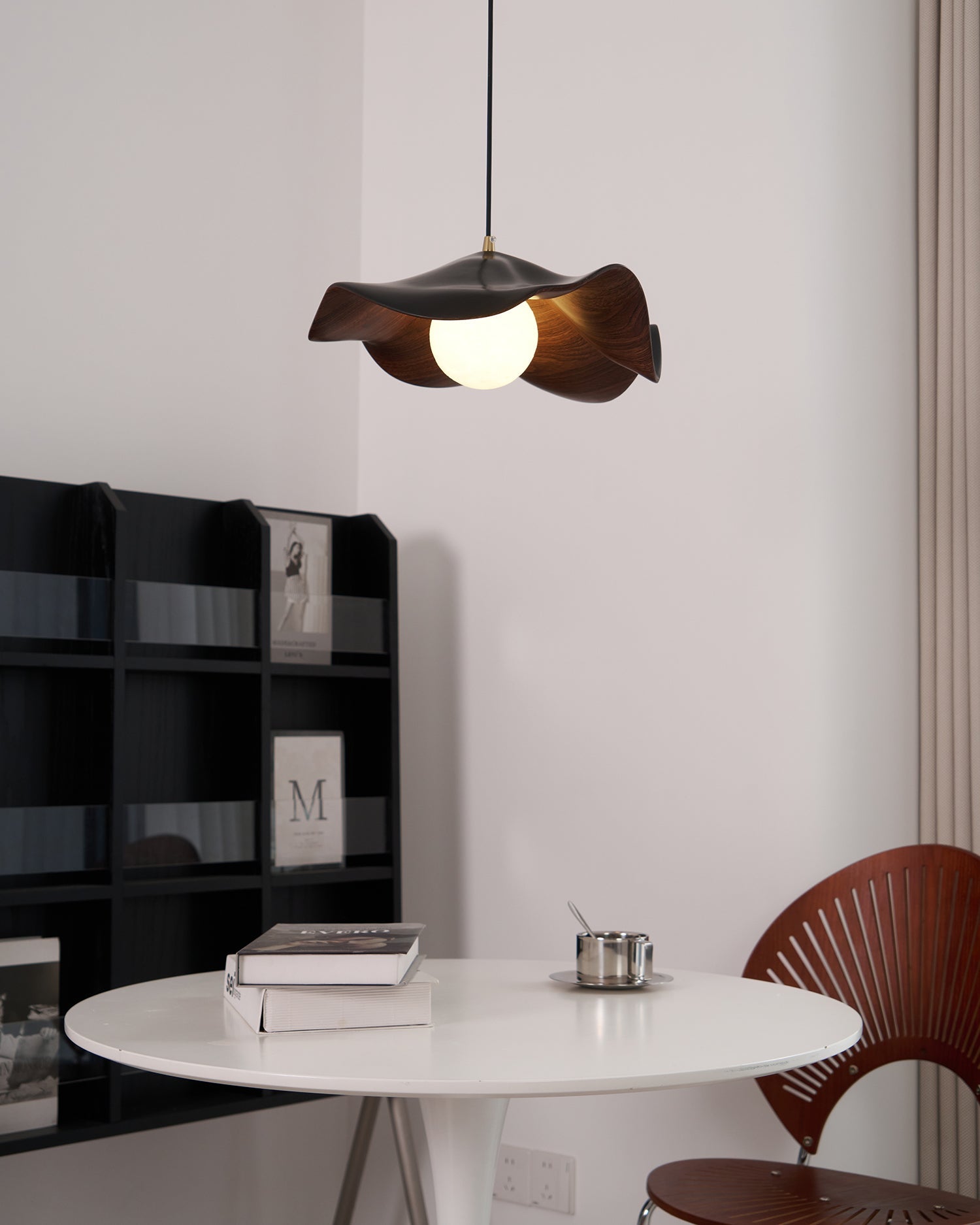 Pendant Light Resin 11 in White Dining Room Ceiling Lamp Leaf Pattern Decorative Fixture | Thomler