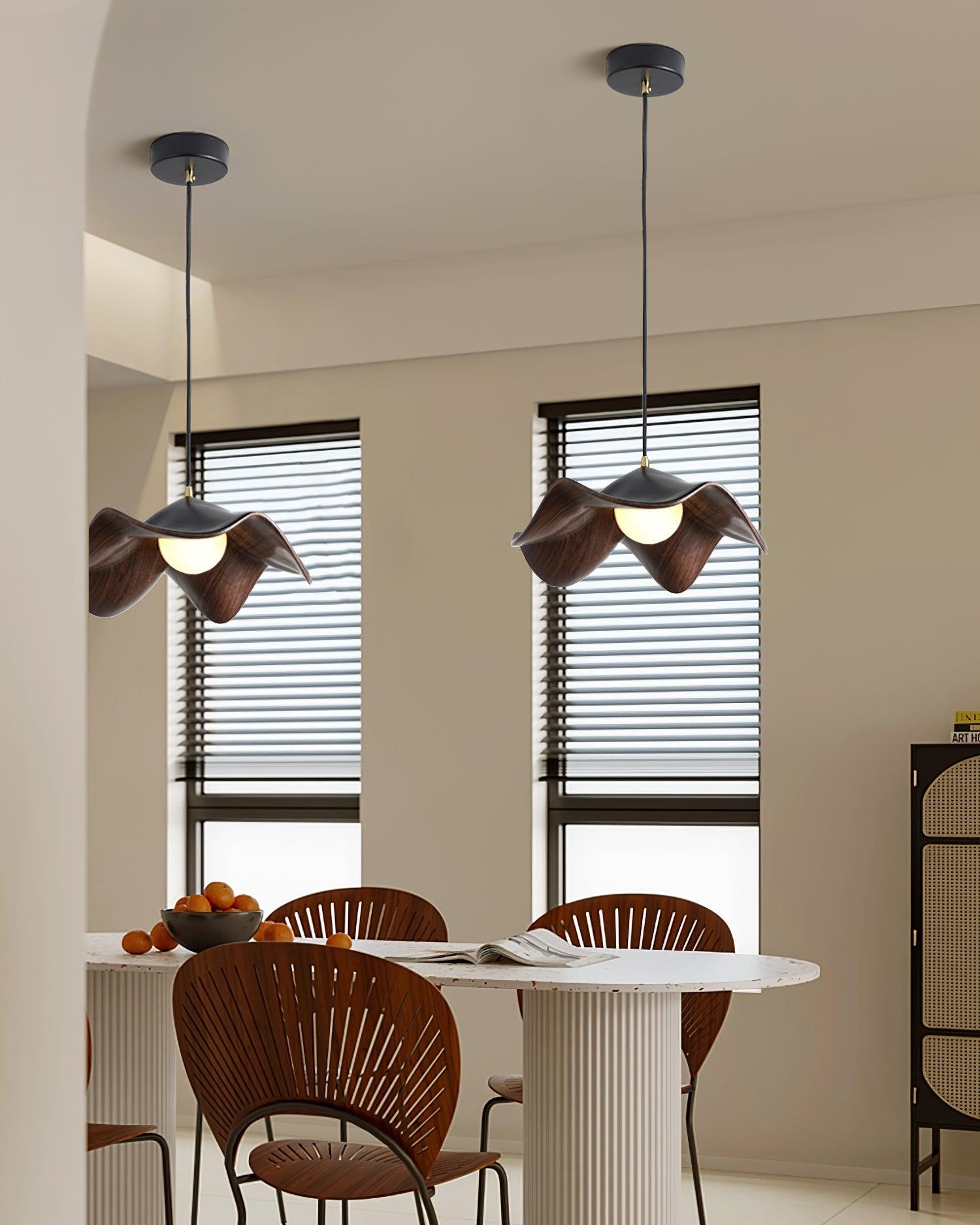 Pendant Light Resin 11 in White Dining Room Ceiling Lamp Leaf Pattern Decorative Fixture | Thomler
