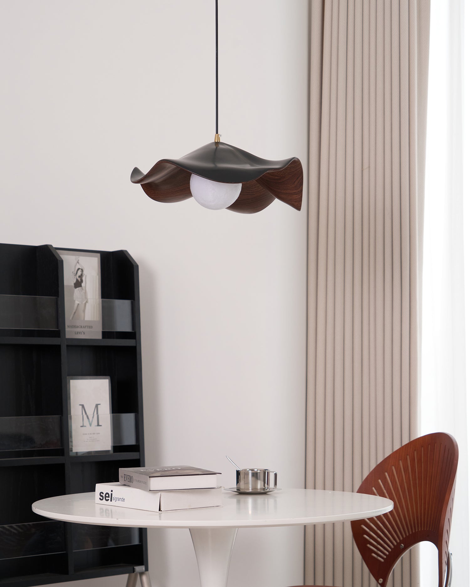 Pendant Light Resin 11 in White Dining Room Ceiling Lamp Leaf Pattern Decorative Fixture | Thomler