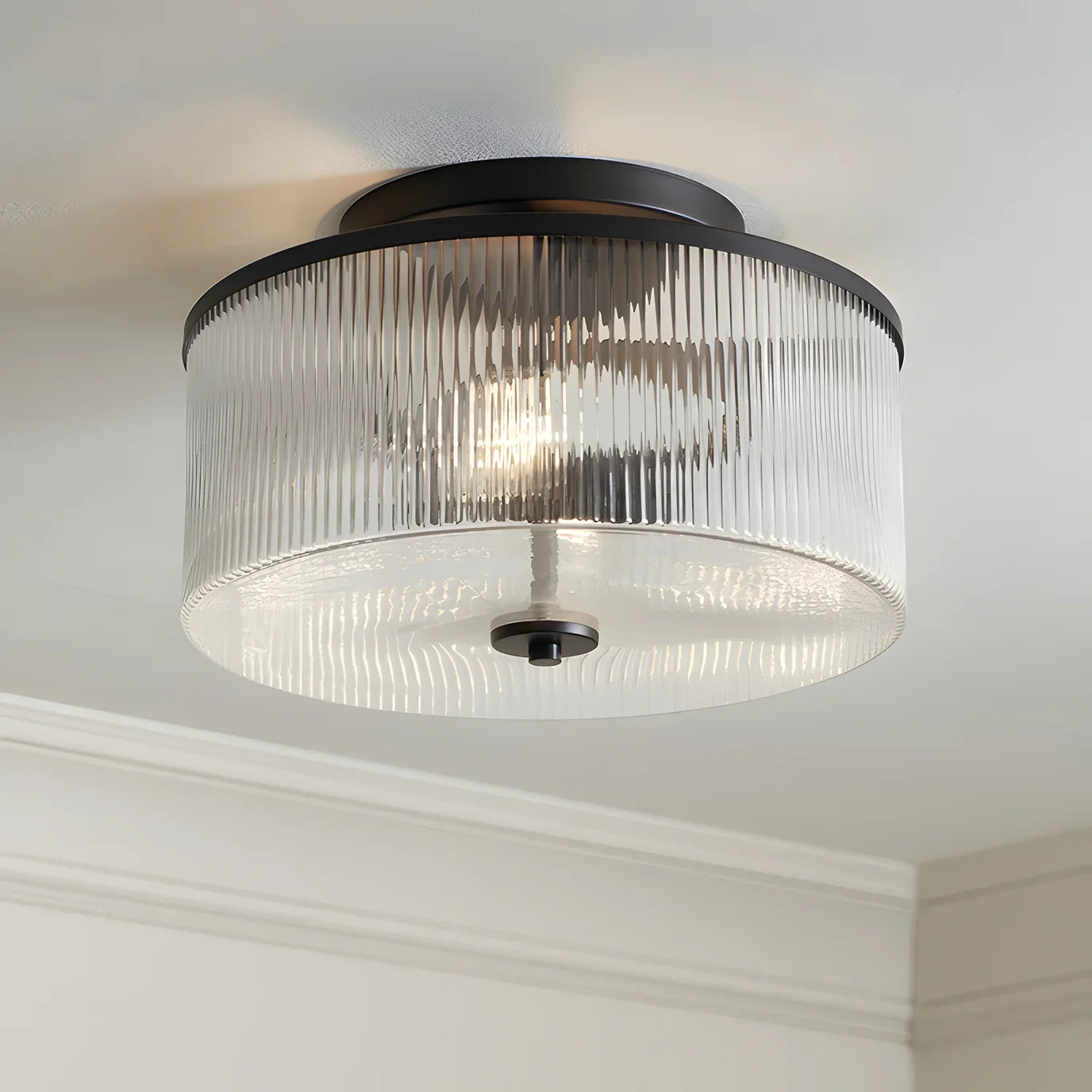 Ceiling Light Metal Glass 14 in Dual-Light Black Brass Living Room Modern Fixture Decorative Lighting | Thomler