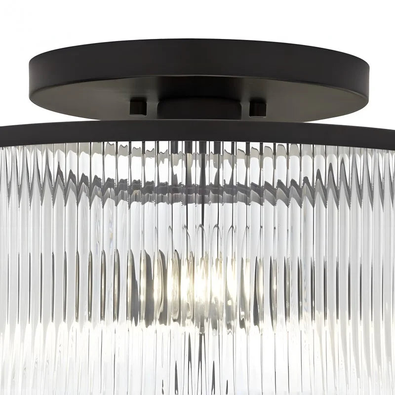 Ceiling Light Metal Glass 14 in Dual-Light Black Brass Living Room Modern Fixture Decorative Lighting | Thomler