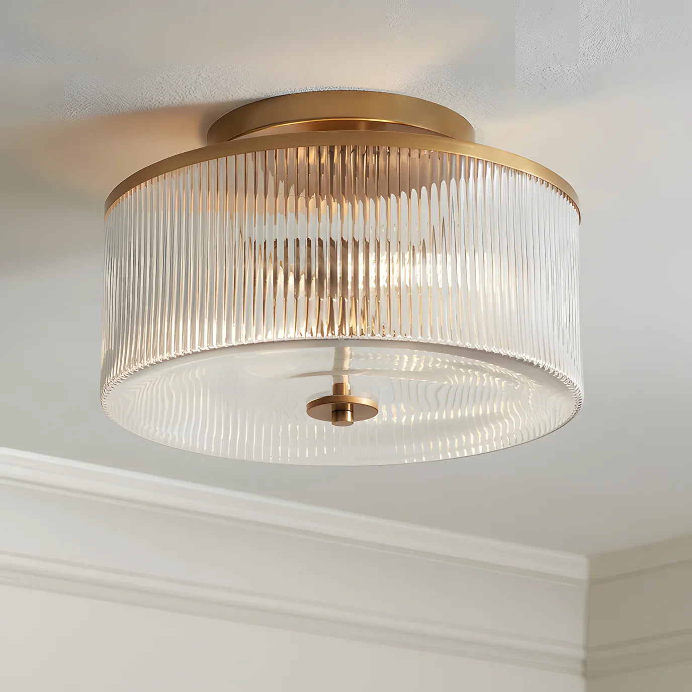 Ceiling Light Metal Glass 14 in Dual-Light Black Brass Living Room Modern Fixture Decorative Lighting | Thomler
