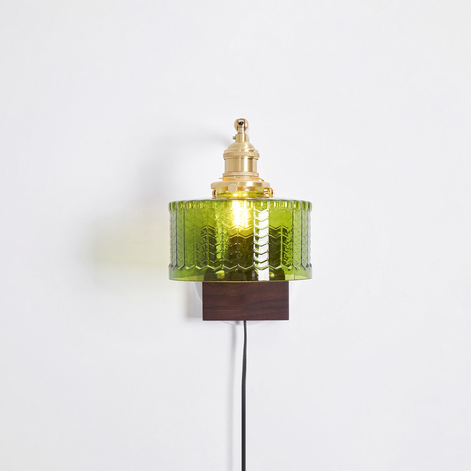 Wall Lamp Wood Brass 9.4 in Green Clear Art Glass Indoor Accent Lighting Decorative Fixture | Thomler