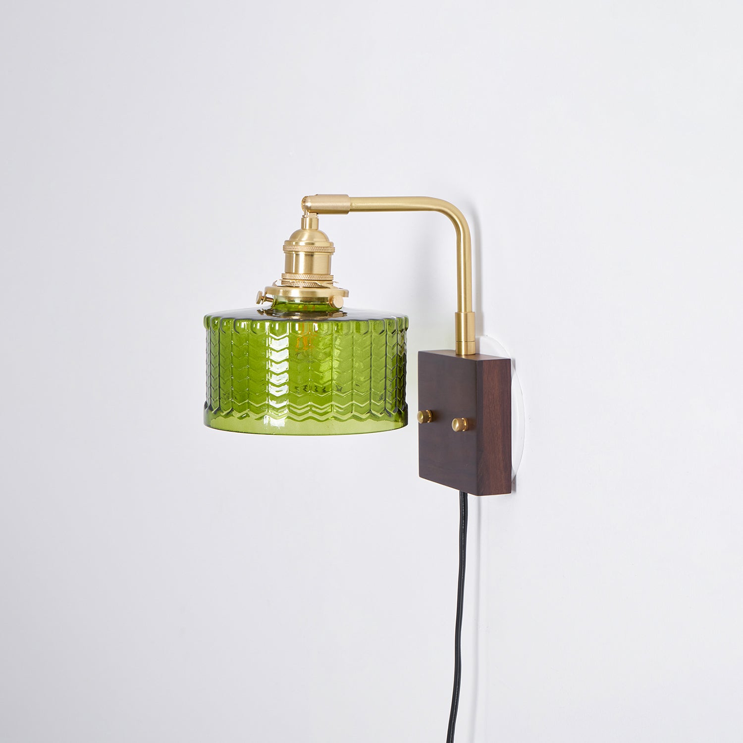 Wall Lamp Wood Brass 9.4 in Green Clear Art Glass Indoor Accent Lighting Decorative Fixture | Thomler