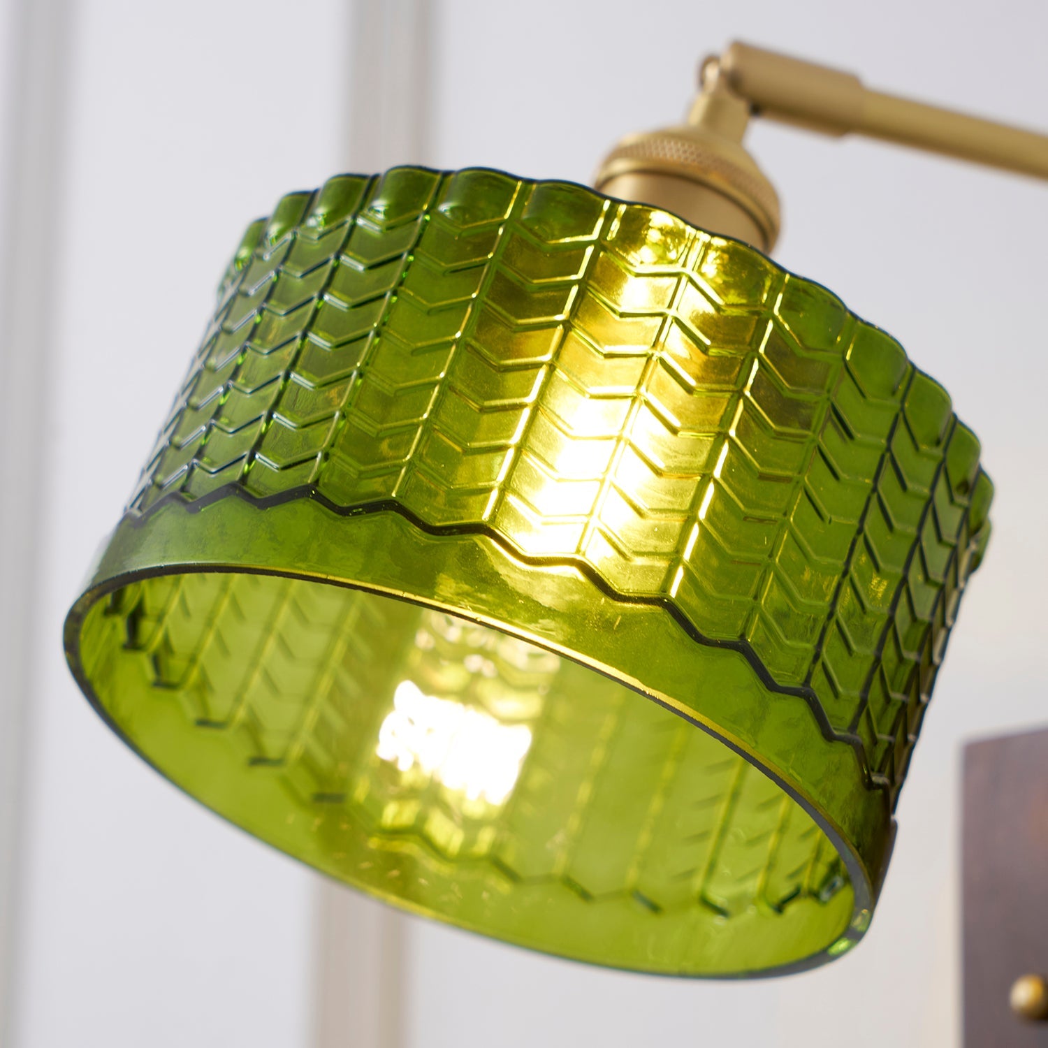 Wall Lamp Wood And Brass 9.4 in Green Glass Shade Indoor Bathroom Bedroom Accent Light | Thomler