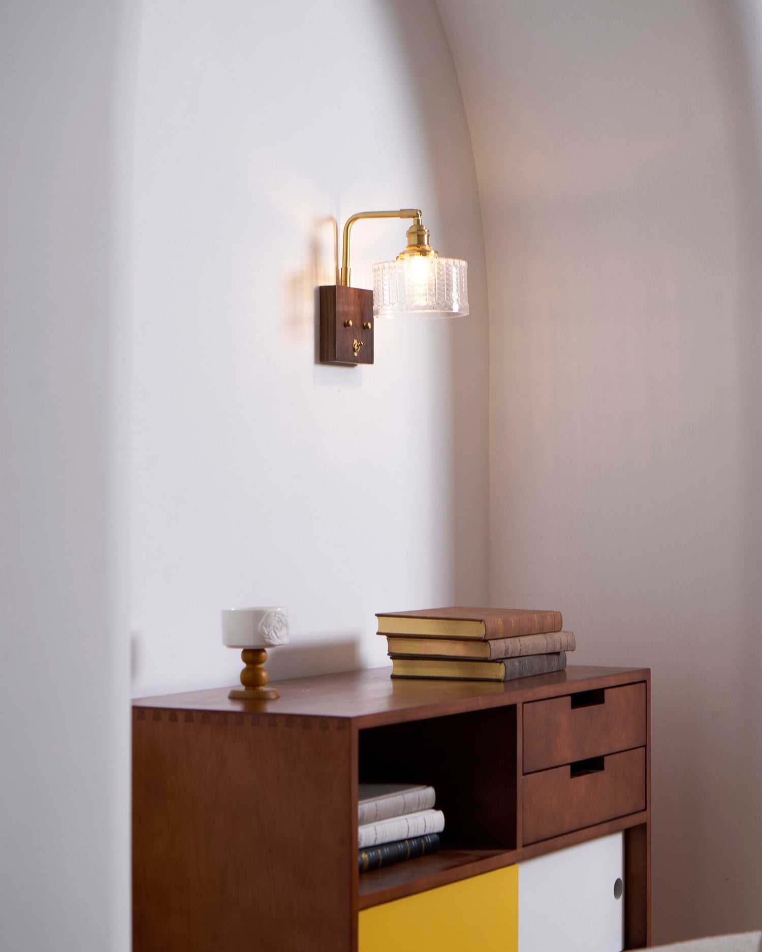 Wall Lamp Wood And Brass 9.4 in Green Glass Shade Indoor Bathroom Bedroom Accent Light | Thomler
