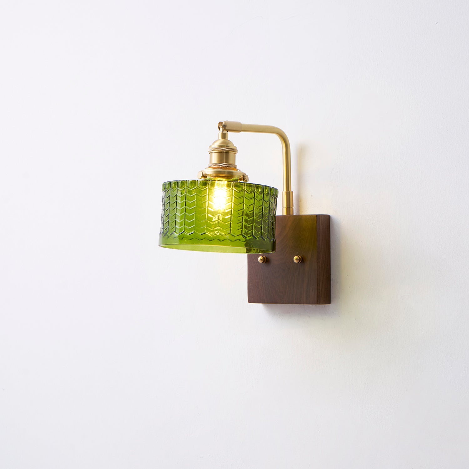 Wall Lamp Wood And Brass 9.4 in Green Glass Shade Indoor Bathroom Bedroom Accent Light | Thomler