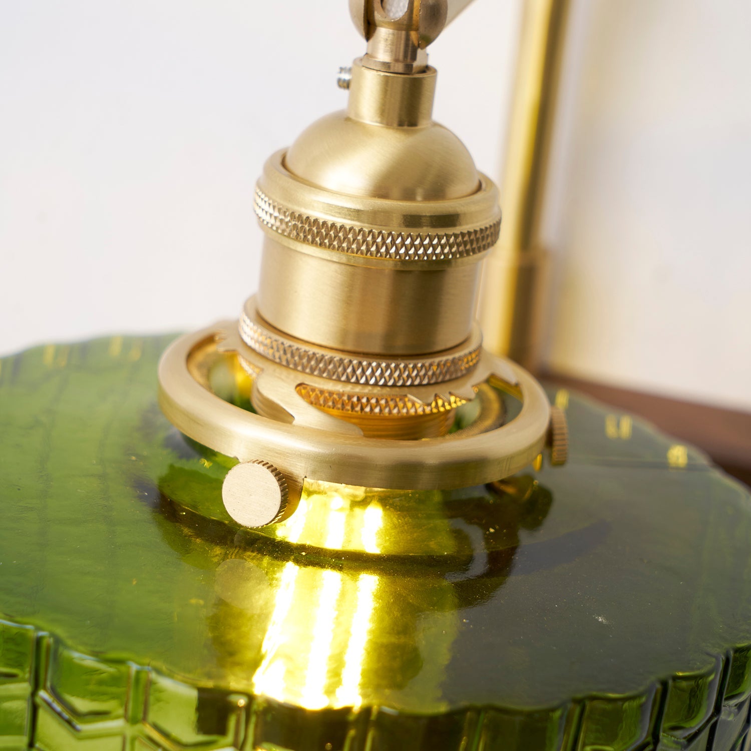 Wall Lamp Wood And Brass 9.4 in Green Glass Shade Indoor Bathroom Bedroom Accent Light | Thomler