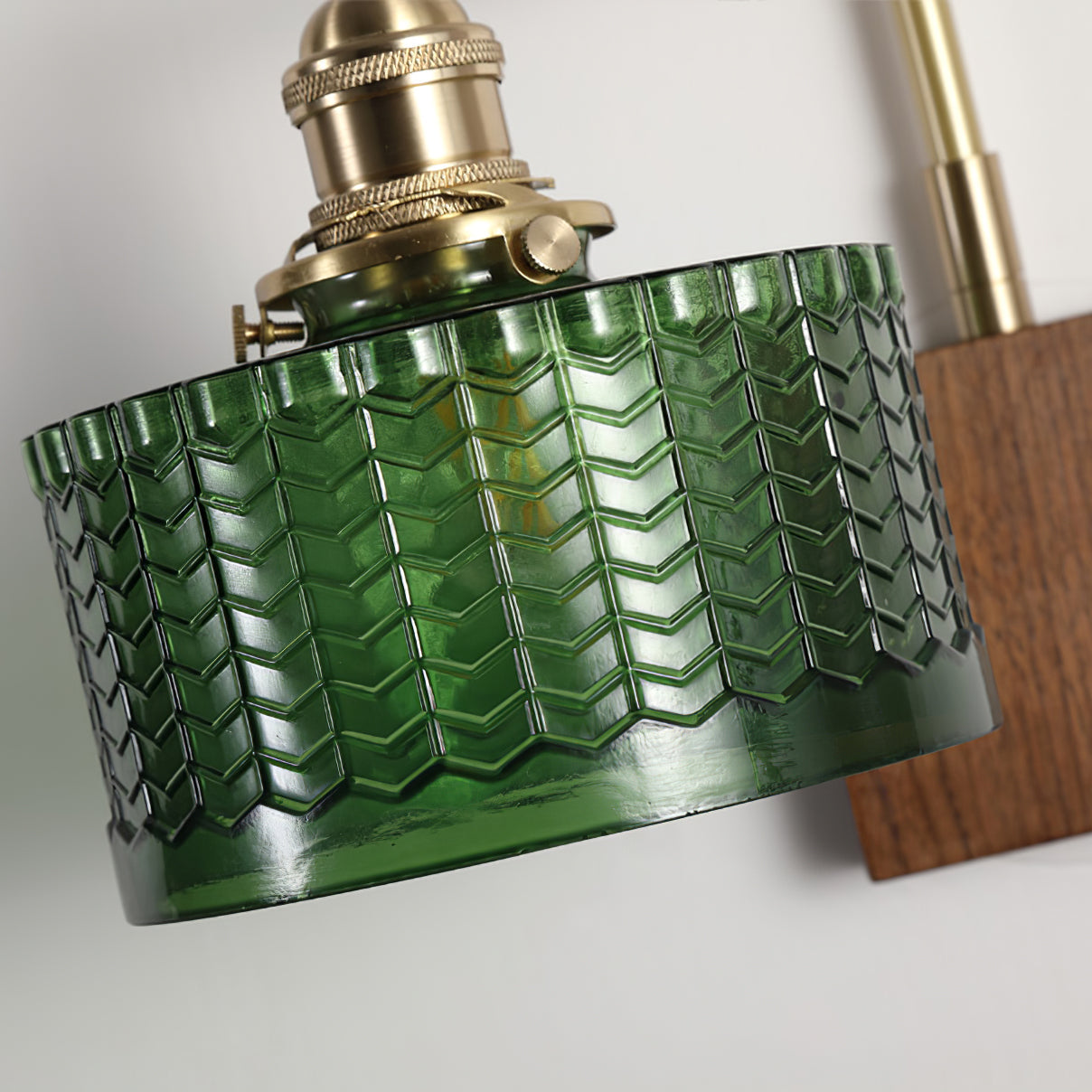 Wall Lamp Wood Brass 9.4 in Green Clear Art Glass Indoor Accent Lighting Decorative Fixture | Thomler
