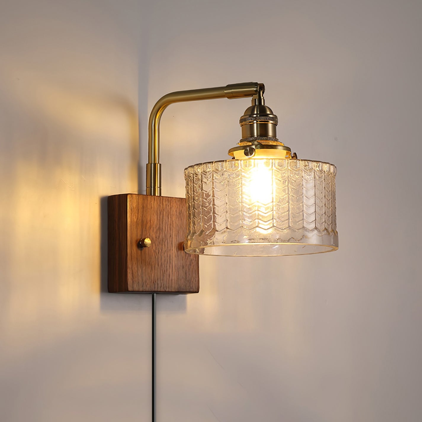 Wall Lamp Wood Brass 9.4 in Green Clear Art Glass Indoor Accent Lighting Decorative Fixture | Thomler