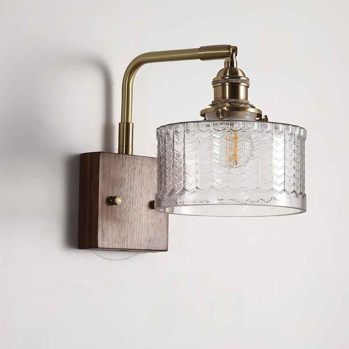 Handcrafted Wall Sconce with Textured Glass Shade & Natural Wood Bracket for Living Room, Bedroom, Hallway | Thomler