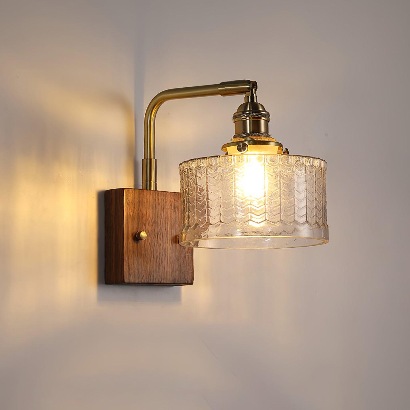 Wall Lamp Glass Wood Copper 24.0 cm x 20.0 cm Green Mood Lighting Indoor Decoration Retro Interior Accent | Thomler