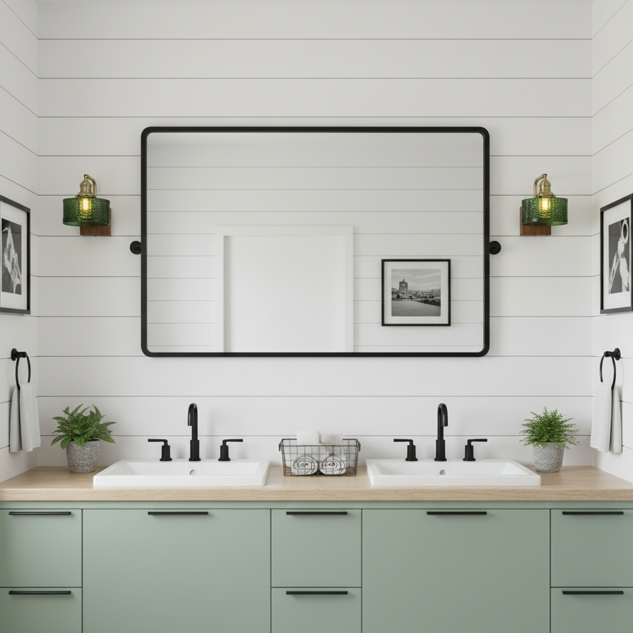 Wall Lamp Wood And Brass 9.4 in Green Glass Shade Indoor Bathroom Bedroom Accent Light | Thomler