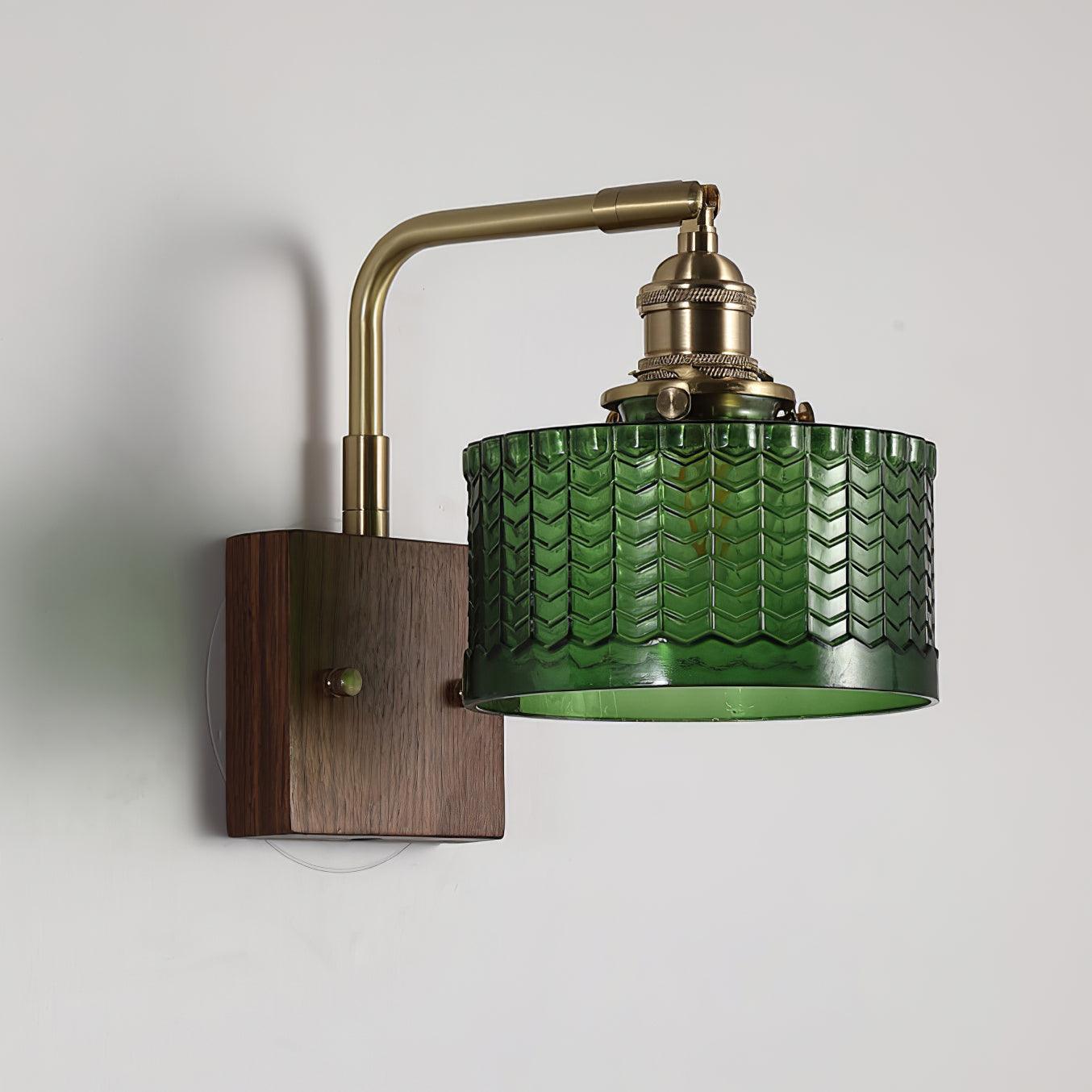Wall Lamp Glass Shade 24.0 cm Wood Copper Bedroom Hallway Ambient Lighting Retro Decorative Wall Light E27 Fixture | Thomler