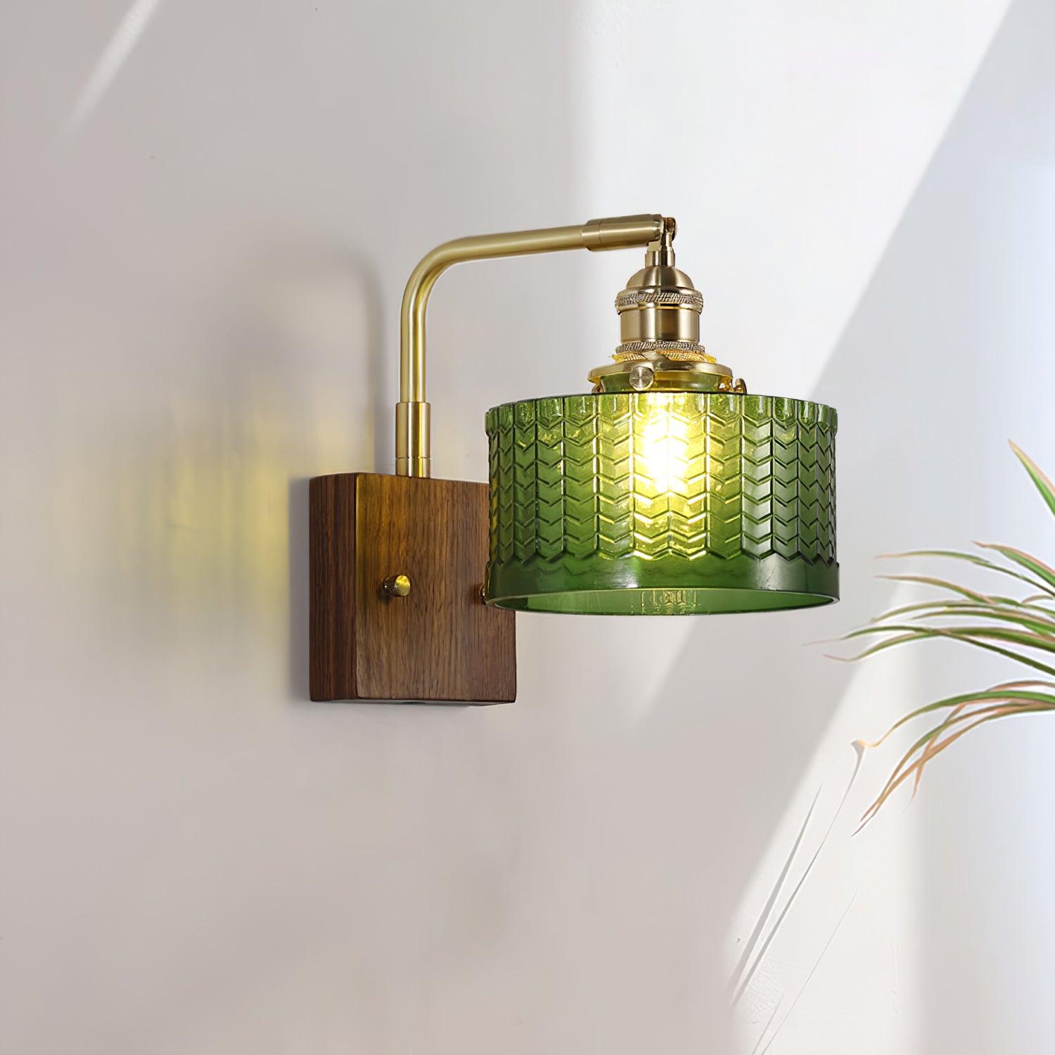 Wall Lamp Glass Shade 24.0 cm Wood Copper Bedroom Hallway Ambient Lighting Retro Decorative Wall Light E27 Fixture | Thomler