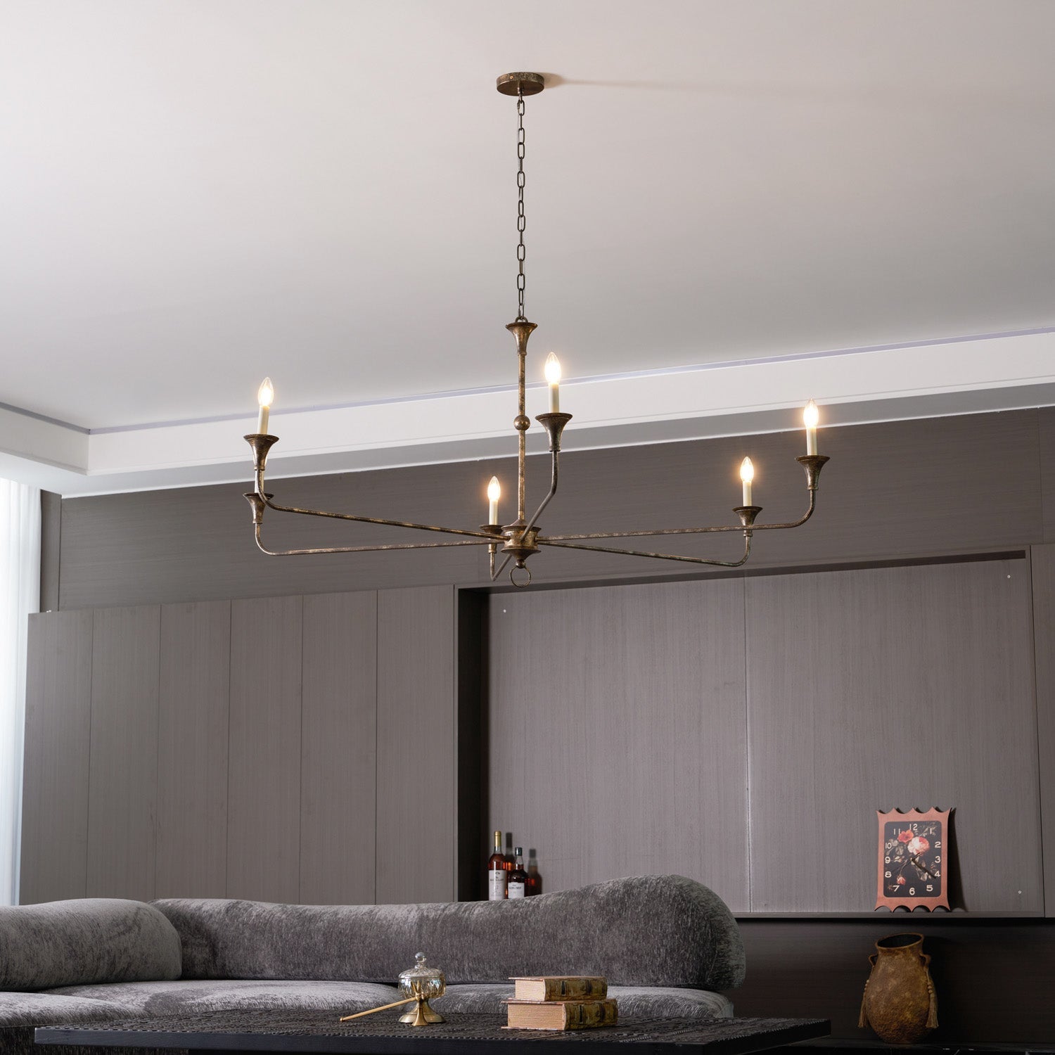 Pendant Light Brass Metal 91.0 cm Dining Room Candle Style Ceiling Chandelier Adjustable Chain E14 Hanging Fixture | Thomler