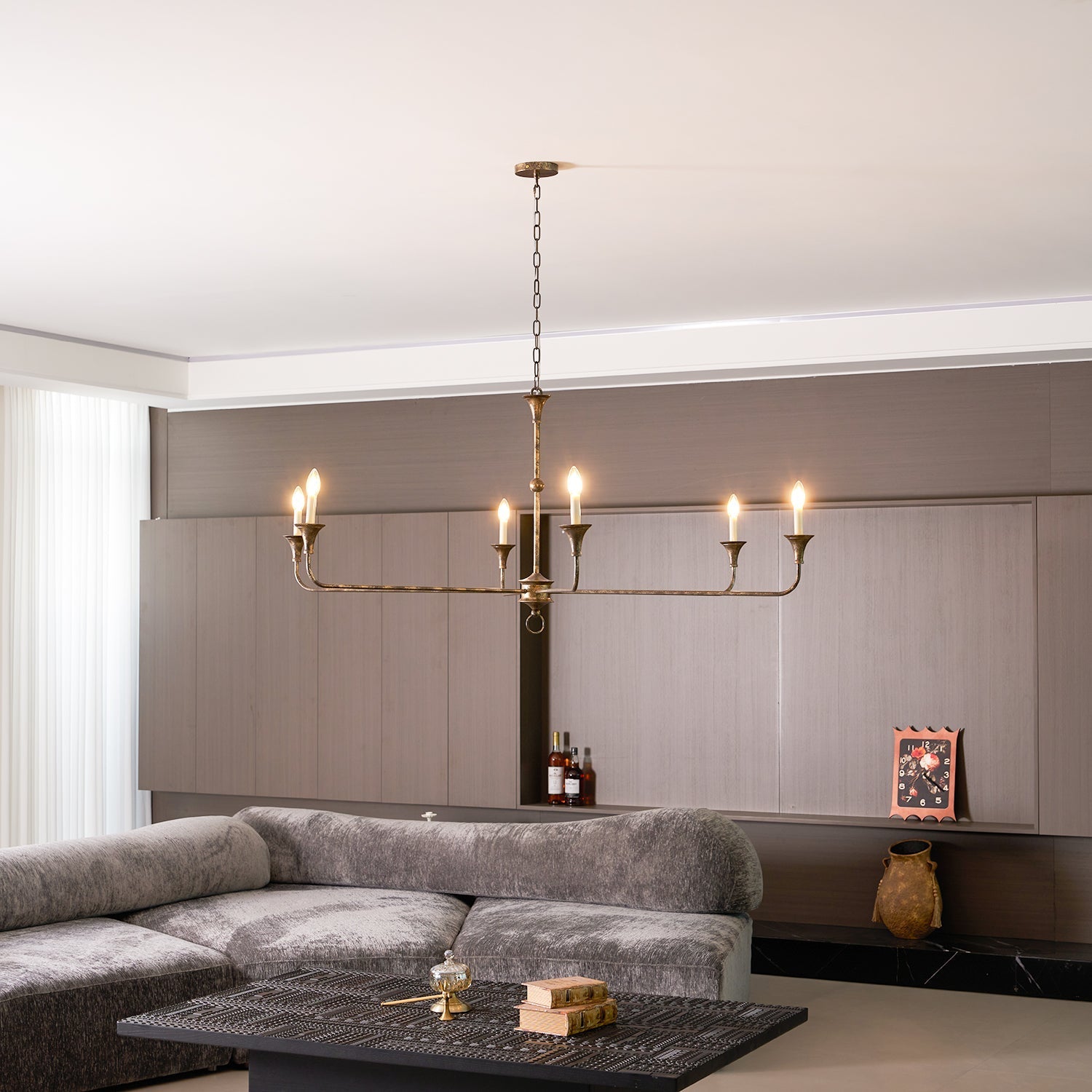 Pendant Light Brass Metal 91.0 cm Dining Room Candle Style Ceiling Chandelier Adjustable Chain E14 Hanging Fixture | Thomler