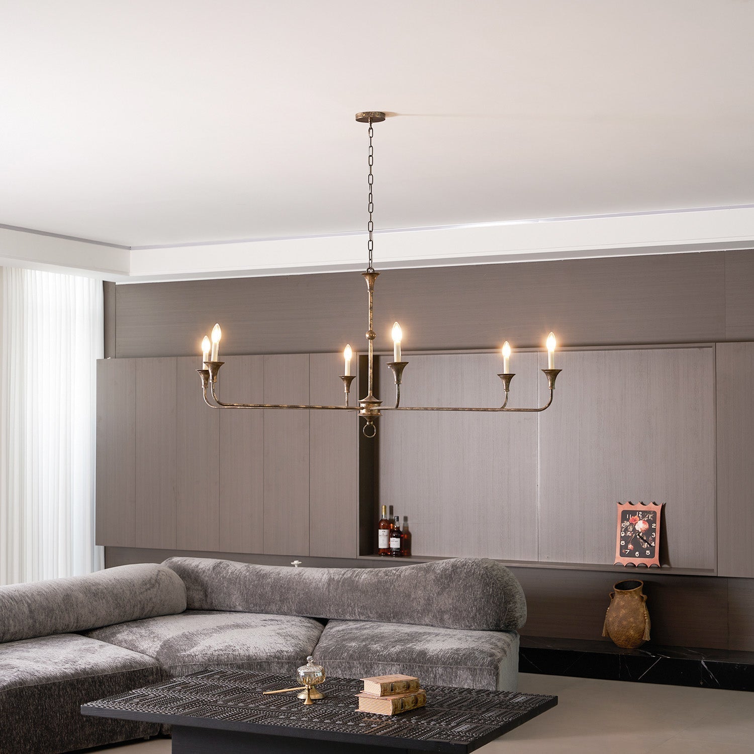 Pendant Light Brass Metal 91.0 cm Dining Room Candle Style Ceiling Chandelier Adjustable Chain E14 Hanging Fixture | Thomler