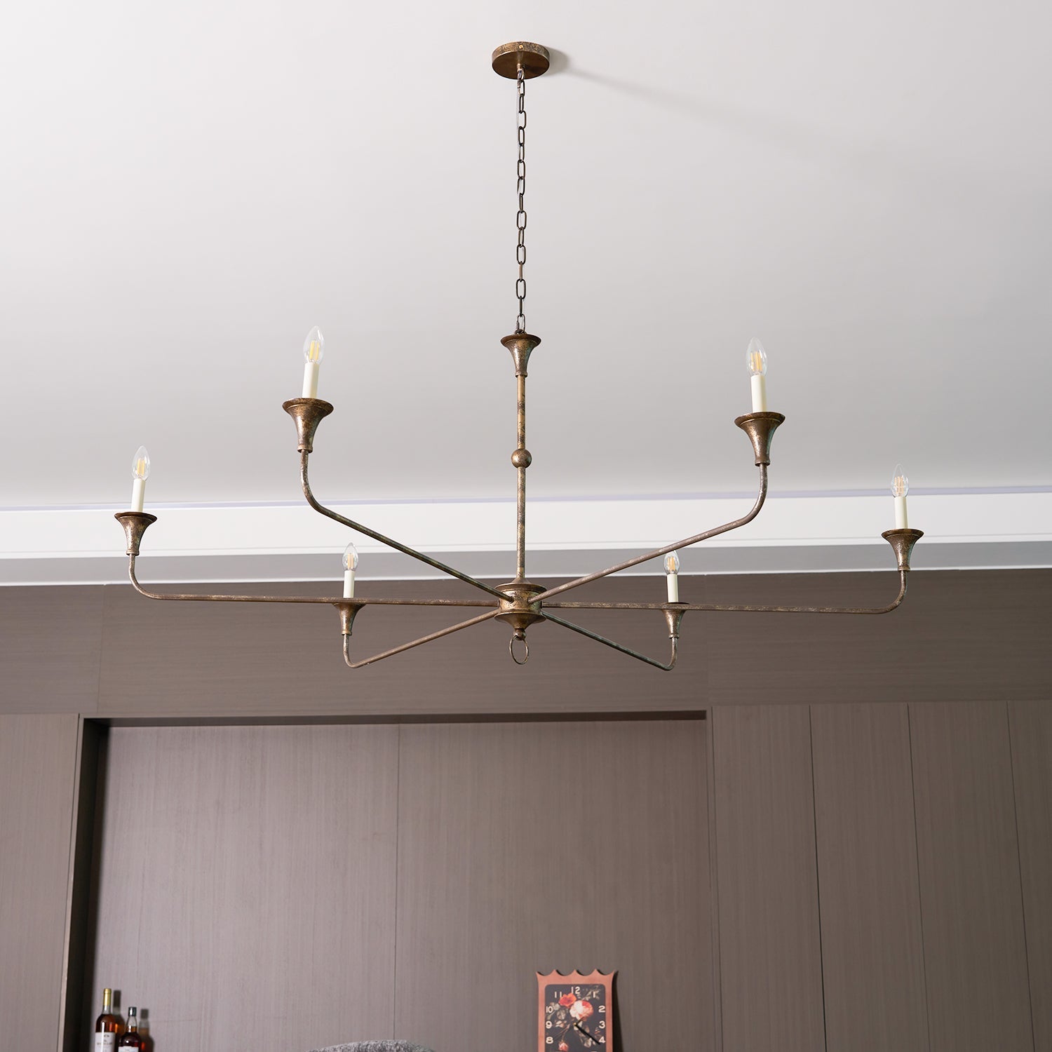 Pendant Light Brass Metal 91.0 cm Dining Room Candle Style Ceiling Chandelier Adjustable Chain E14 Hanging Fixture | Thomler
