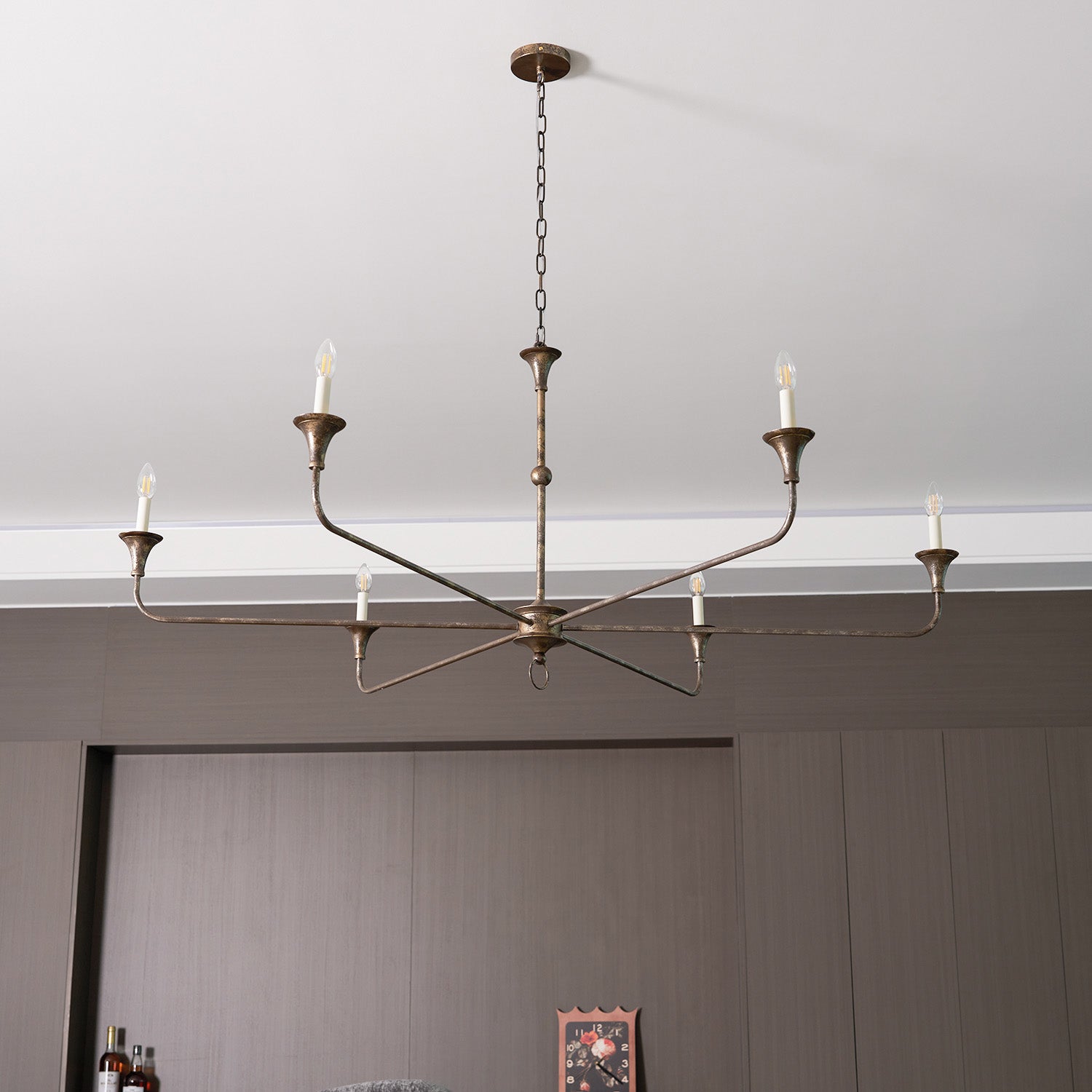 Pendant Light Brass Metal 91.0 cm Dining Room Candle Style Ceiling Chandelier Adjustable Chain E14 Hanging Fixture | Thomler
