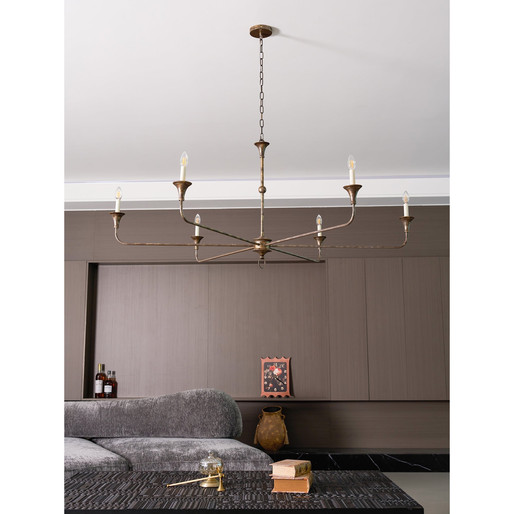 Pendant Light Brass Metal 91.0 cm Dining Room Candle Style Ceiling Chandelier Adjustable Chain E14 Hanging Fixture | Thomler