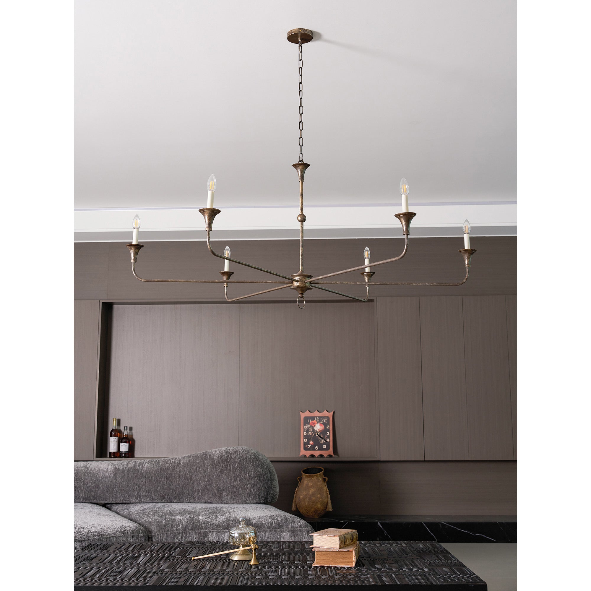 Pendant Light Brass Metal 91.0 cm Dining Room Candle Style Ceiling Chandelier Adjustable Chain E14 Hanging Fixture | Thomler