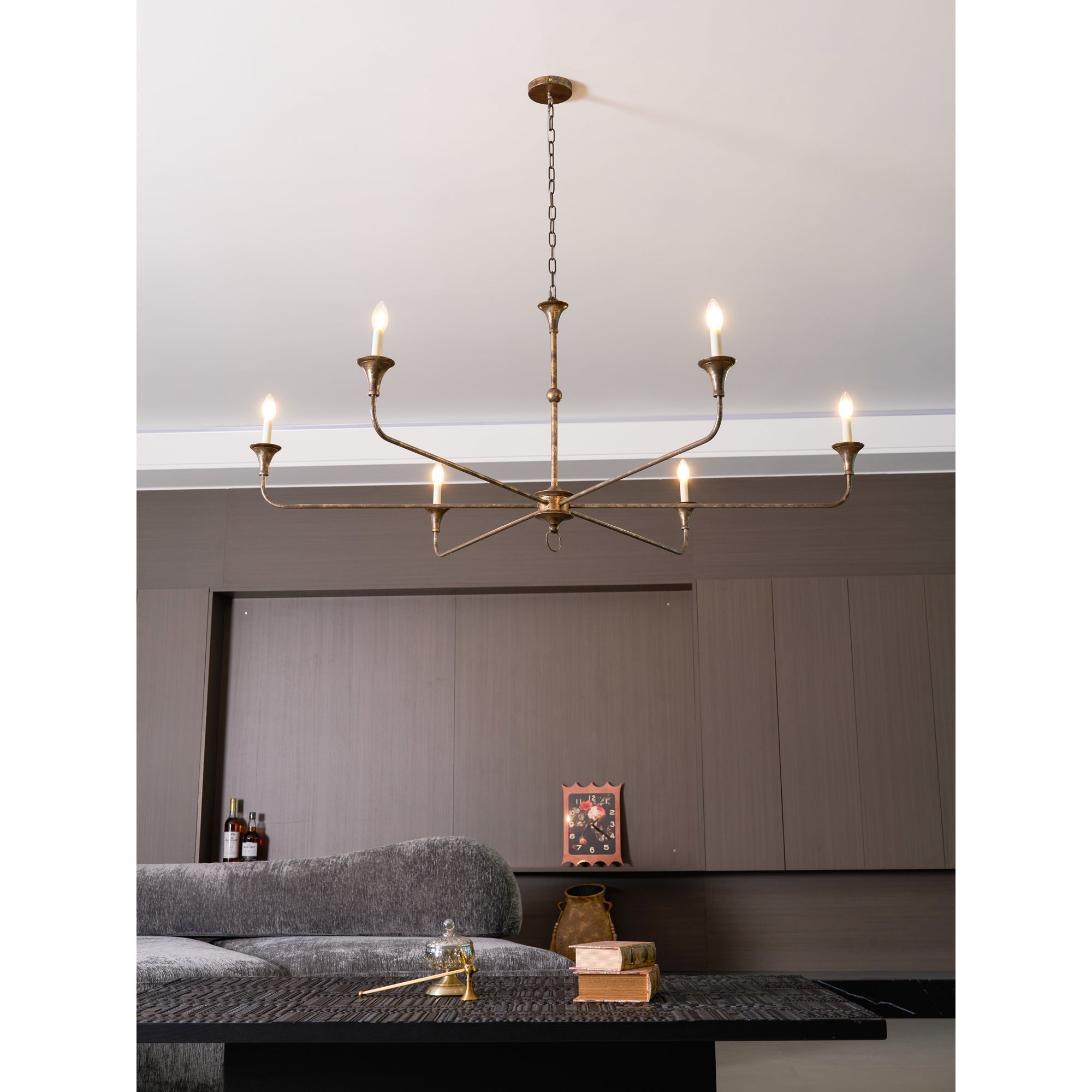 Pendant Light Brass Metal 91.0 cm Dining Room Candle Style Ceiling Chandelier Adjustable Chain E14 Hanging Fixture | Thomler