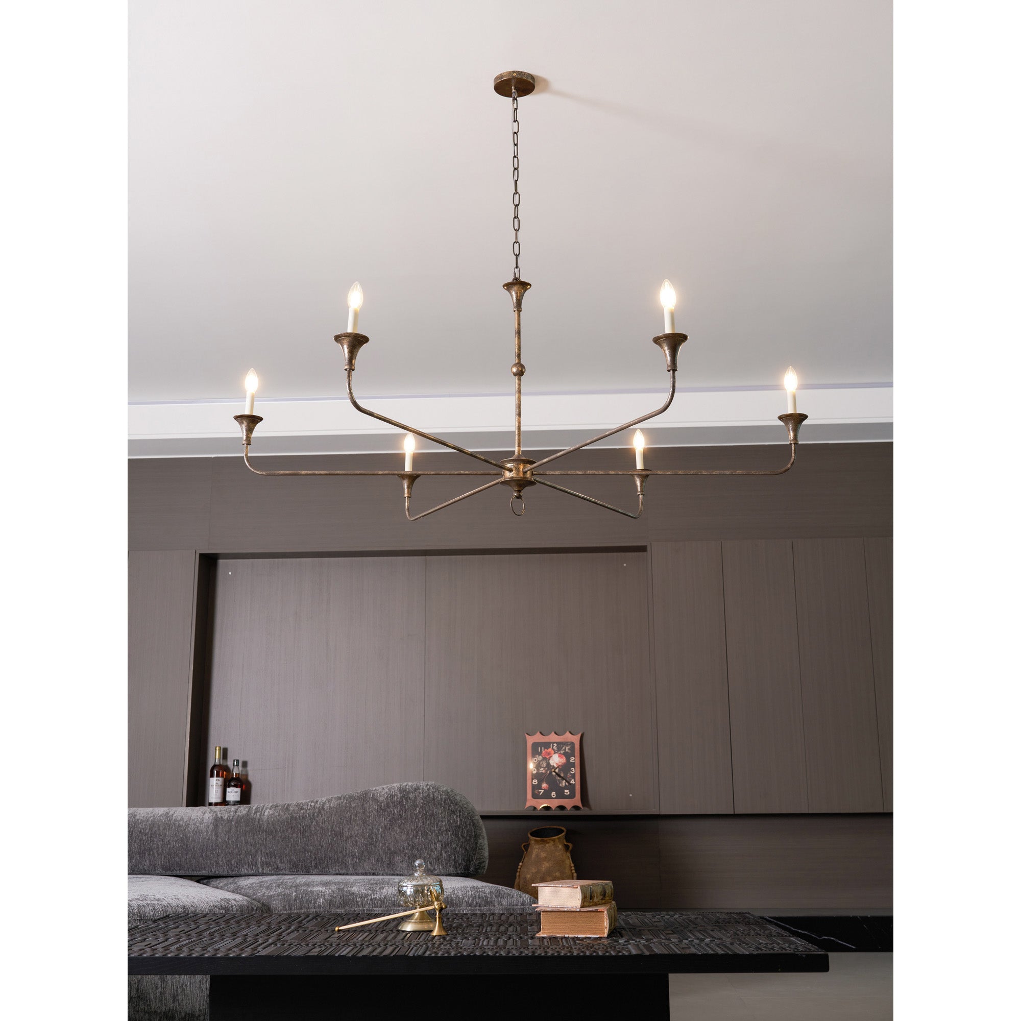 Pendant Light Brass Metal 91.0 cm Dining Room Candle Style Ceiling Chandelier Adjustable Chain E14 Hanging Fixture | Thomler