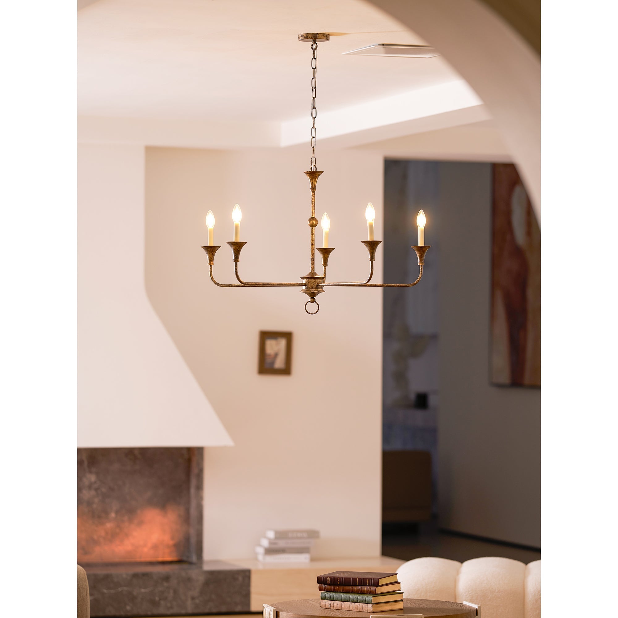 Pendant Light Brass Metal 91.0 cm Dining Room Candle Style Ceiling Chandelier Adjustable Chain E14 Hanging Fixture | Thomler