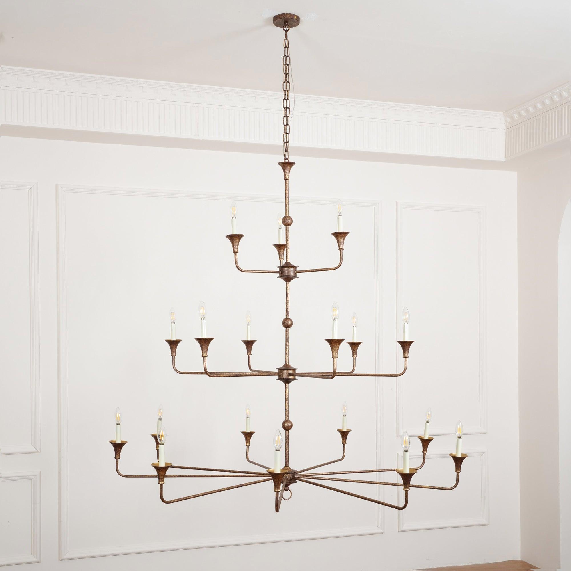 Multi-Arm Statement Chandelier for Foyer and Dining Rooms 63 in Adjustable Height Brass Bronze Metal Ceiling Light Large Interior Fixture fo | Thomler