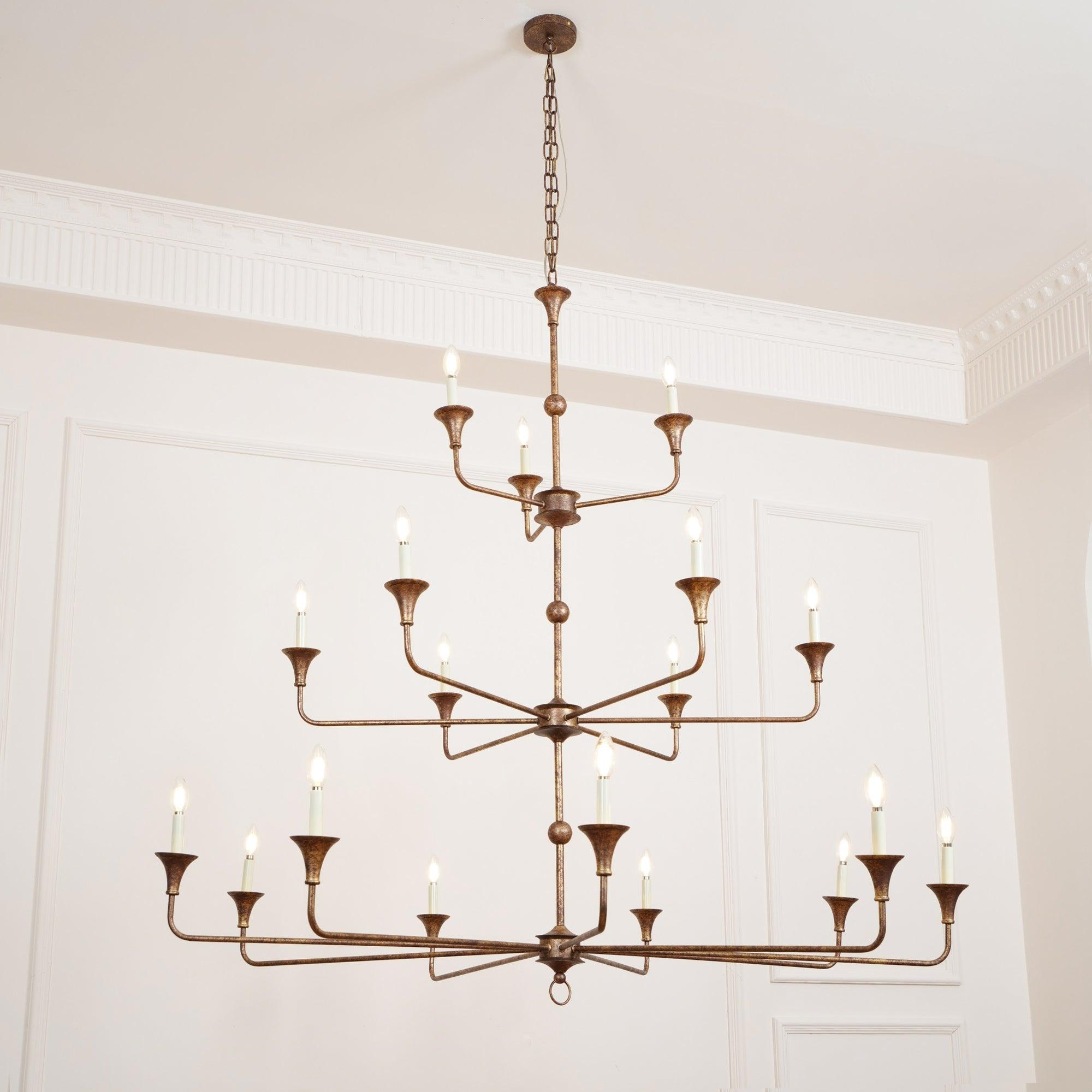 Multi-Arm Statement Chandelier for Foyer and Dining Rooms 63 in Adjustable Height Brass Bronze Metal Ceiling Light Large Interior Fixture fo | Thomler