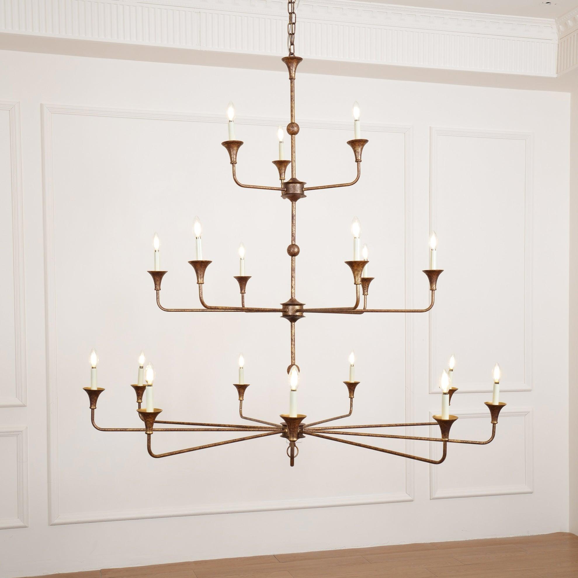 Multi-Arm Statement Chandelier for Foyer and Dining Rooms 63 in Adjustable Height Brass Bronze Metal Ceiling Light Large Interior Fixture fo | Thomler