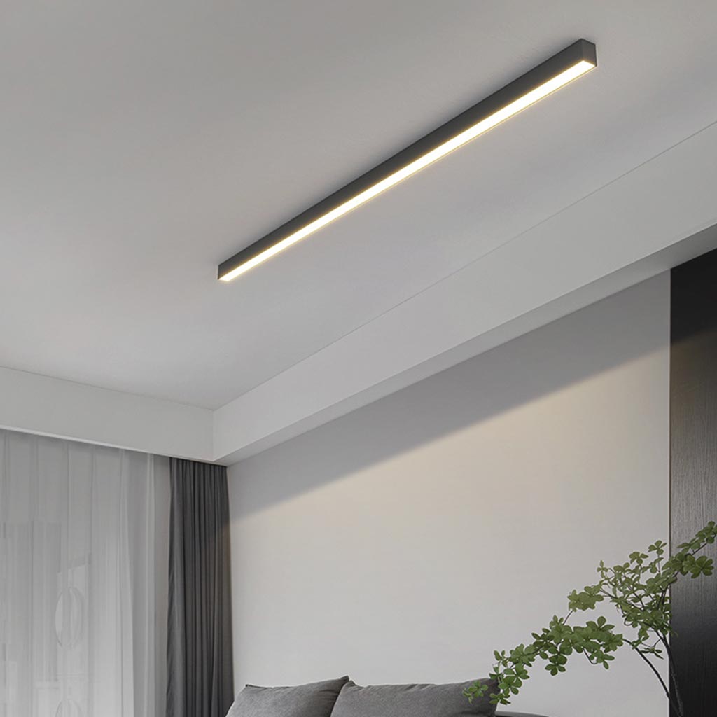 Ceiling Light Iron Linear LED 23.6 in Flush Mount Black White Modern Living Room Hallway Minimalist Strip Lighting Fixture | Thomler