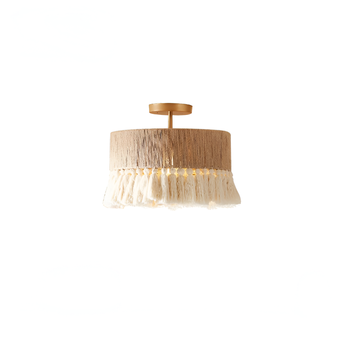 Pendant Light Hemp Rope 19.7 in Bohemian Beige Dining Room Bedroom Tassel Hanging Ceiling Lamp Woven Fabric Shade Ambient Lighting | Thomler