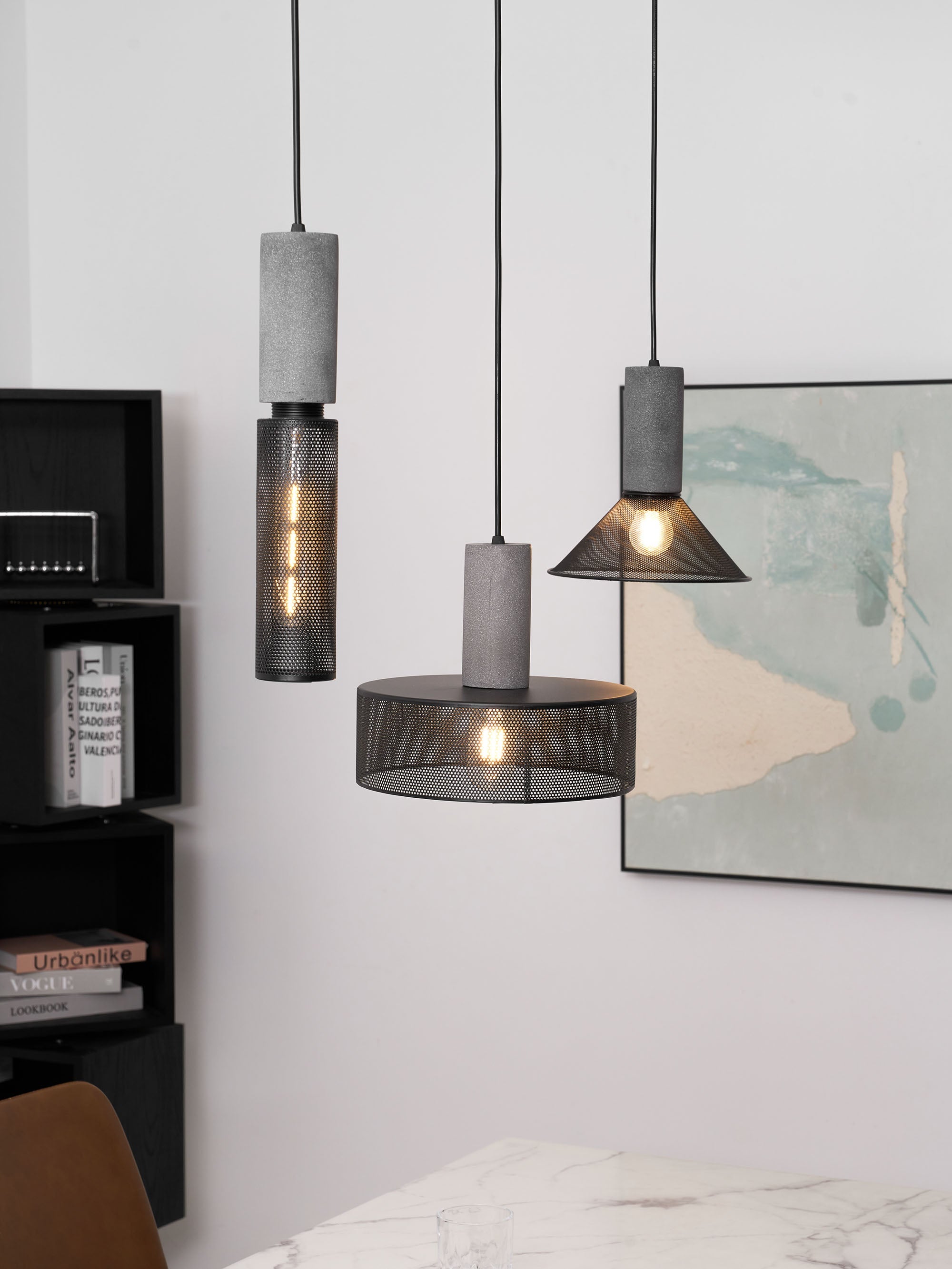 Pendant Light Cement Metal 9.8 in Adjustable Indoor Ceiling Lamp Black Grey Dining Kitchen Bedroom Accent | Thomler