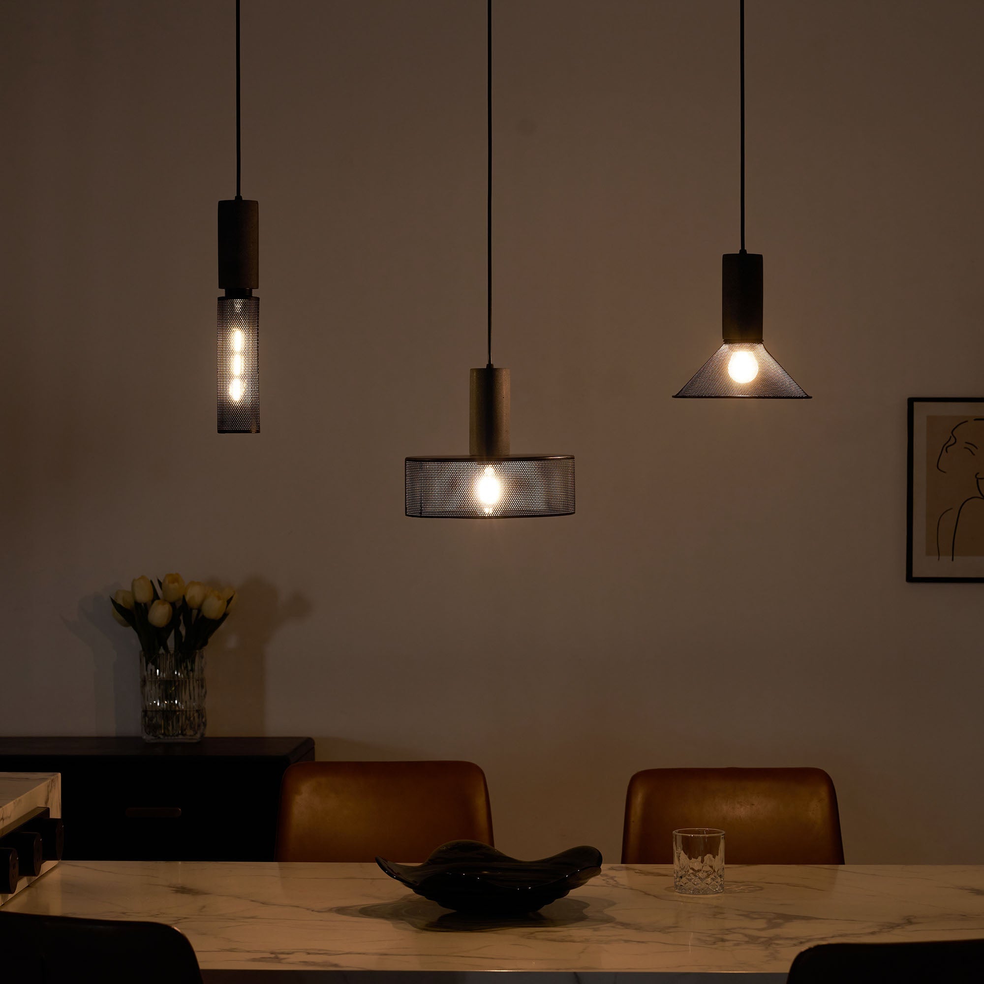 Pendant Light Cement Metal 9.8 in Adjustable Indoor Ceiling Lamp Black Grey Dining Kitchen Bedroom Accent | Thomler