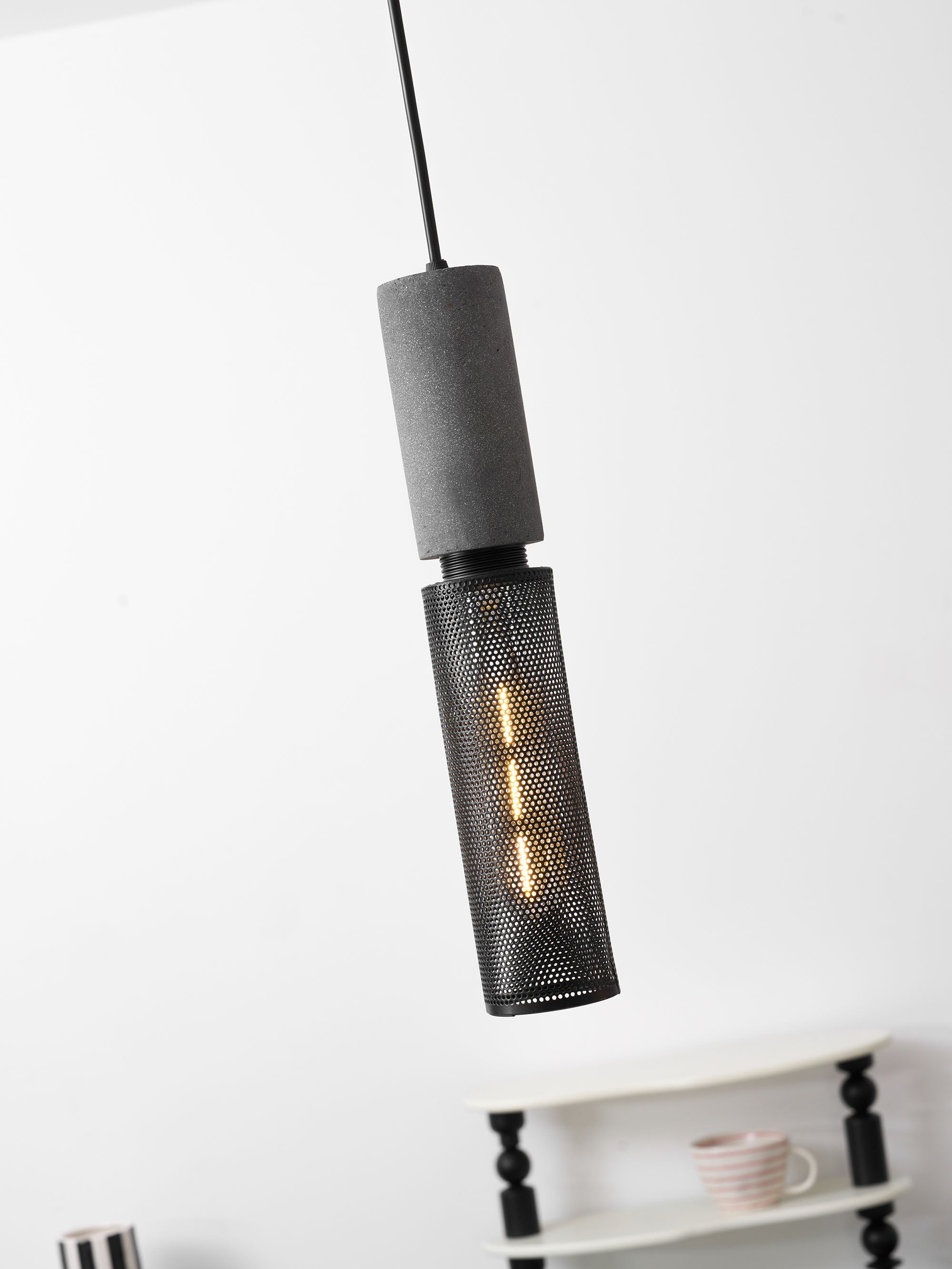 Pendant Light Cement Metal 9.8 in Adjustable Indoor Ceiling Lamp Black Grey Dining Kitchen Bedroom Accent | Thomler
