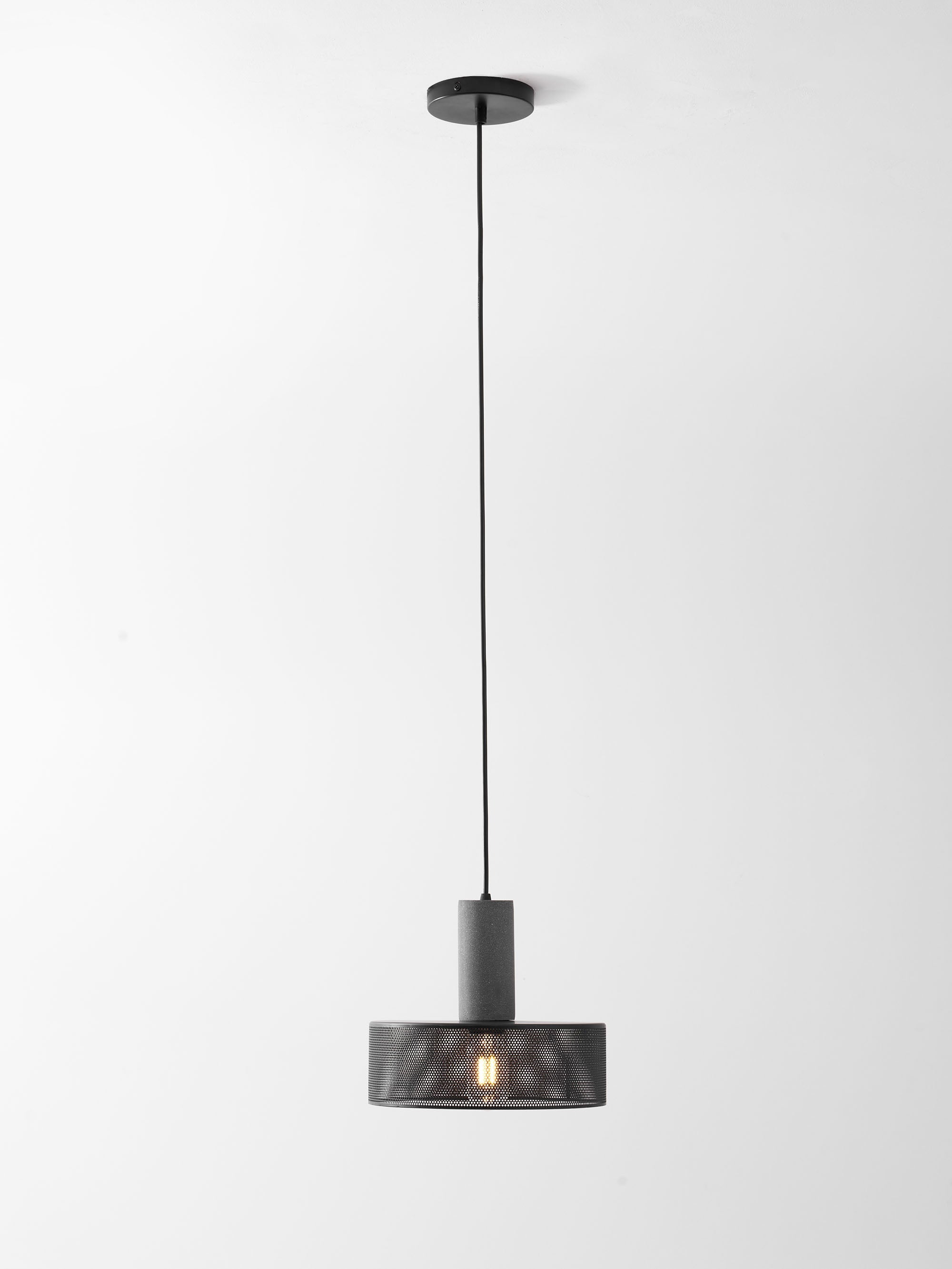 Pendant Light Cement Metal 9.8 in Adjustable Indoor Ceiling Lamp Black Grey Dining Kitchen Bedroom Accent | Thomler